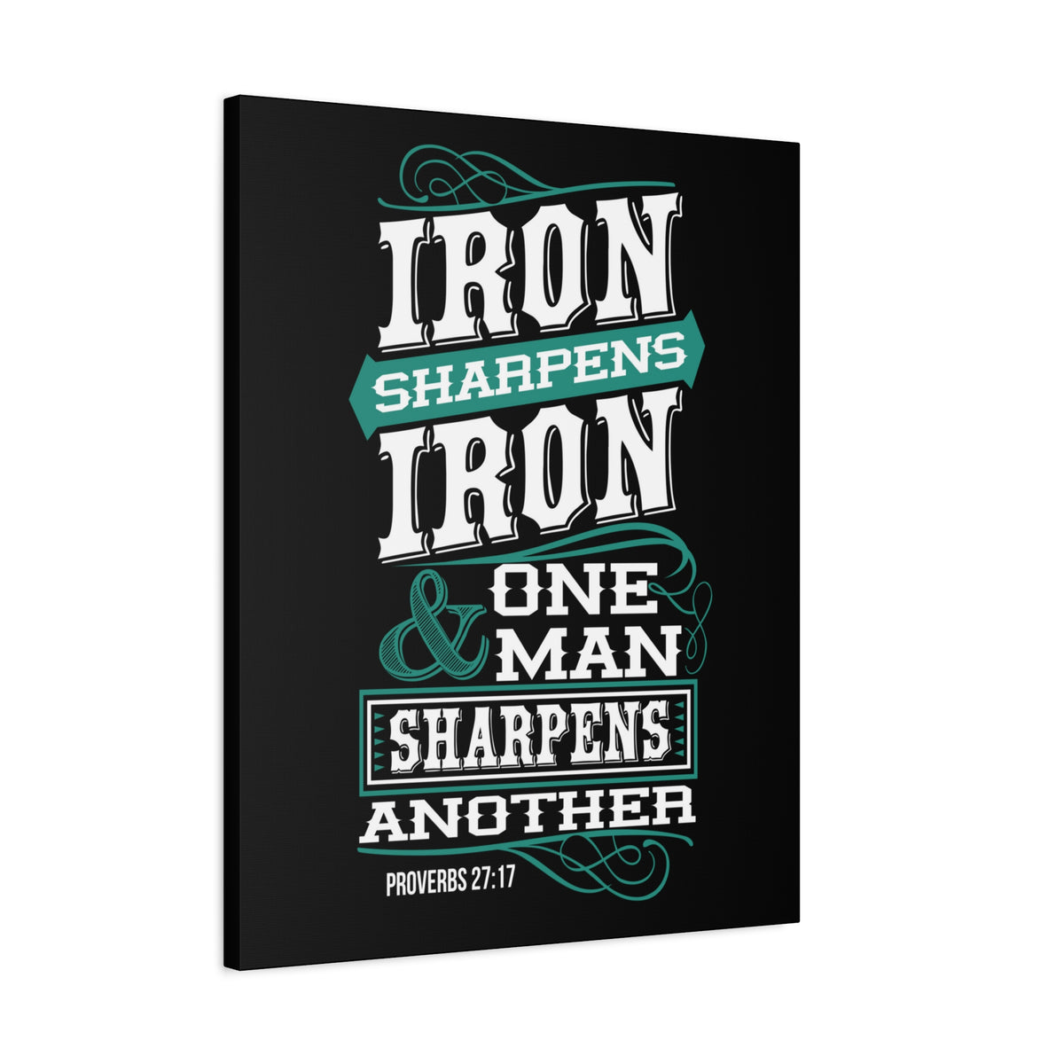 Scripture Canvas Iron Sharpens Iron Proverbs 27:17 Christian Wall Art Bible Verse Print Ready to Hang