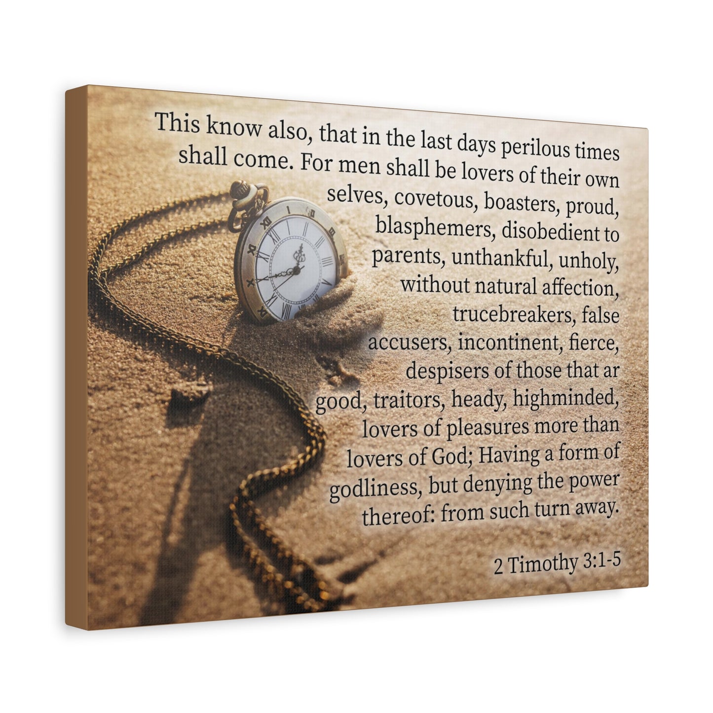 Scripture Canvas Perilous Times 2 Timothy 3:1-5 Christian Wall Art Bible Verse Print Ready to Hang