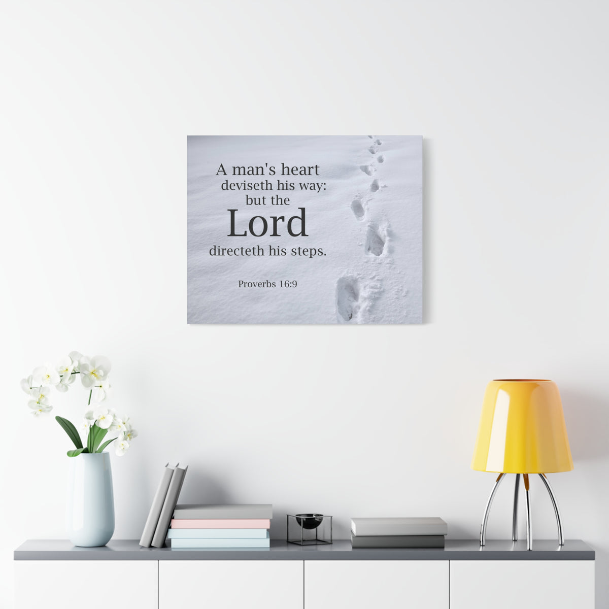 Scripture Canvas The Lord Directeth Steps Proverbs 16:9 Christian Wall Art Bible Verse Print Ready to Hang