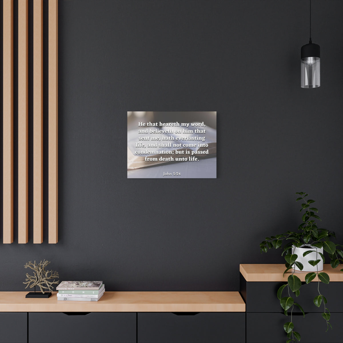 Scripture Canvas Everlasting Life John 5:24 Christian Wall Art Bible Verse Print Ready to Hang