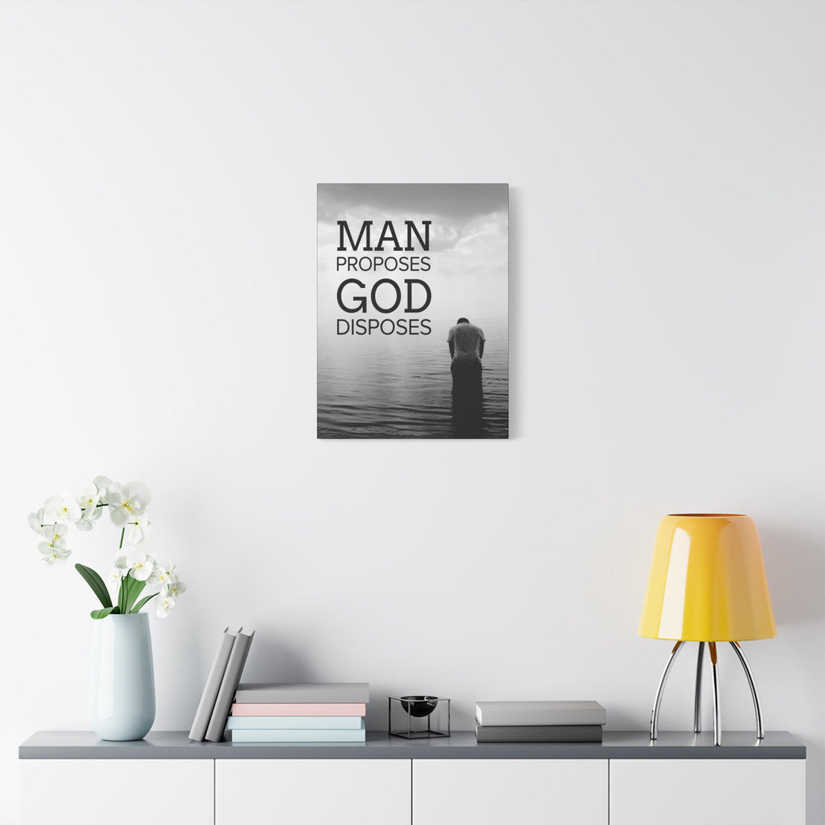 Scripture Canvas Man Proposes God Disposes Proverbs 19:21 Christian Home Décor Ready to Hang Wall Art Scripture