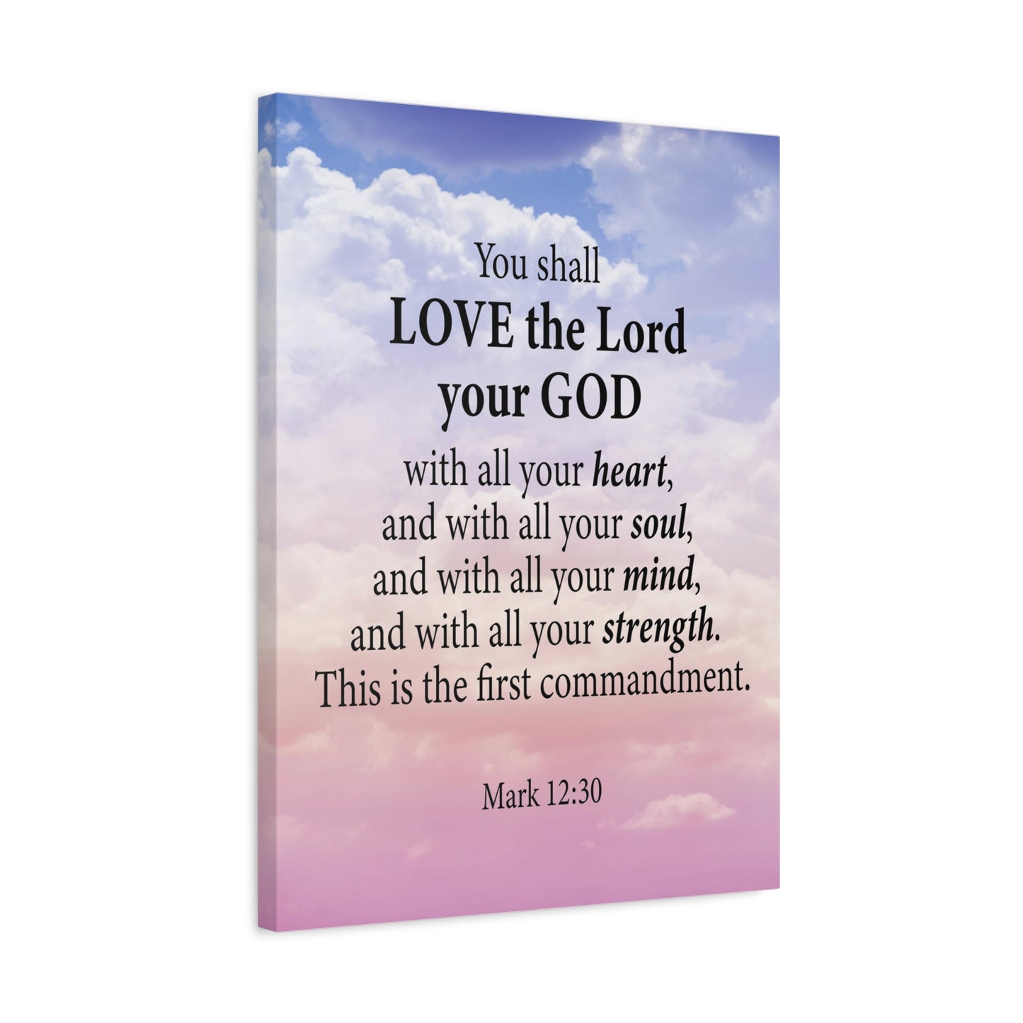 Bible Verse Canvas Love the Lord With All Your Heart Mark 12:30 Wall Art Christian Home Decor