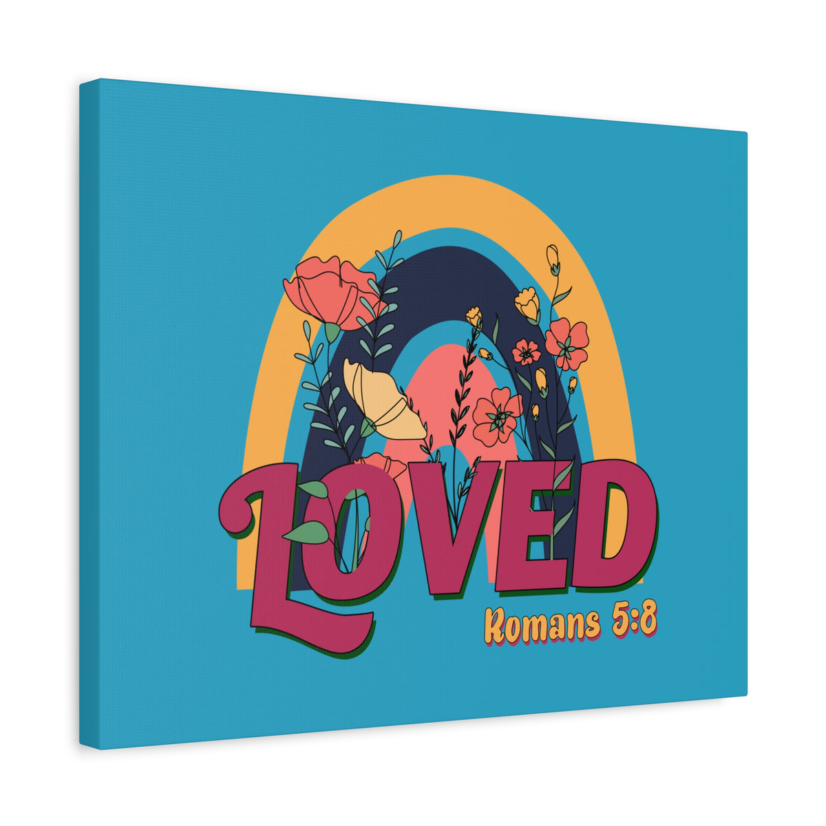 Scripture Canvas Loved Romans 5:8 Red Turquoise Christian Wall Art Bible Verse Print Ready to Hang