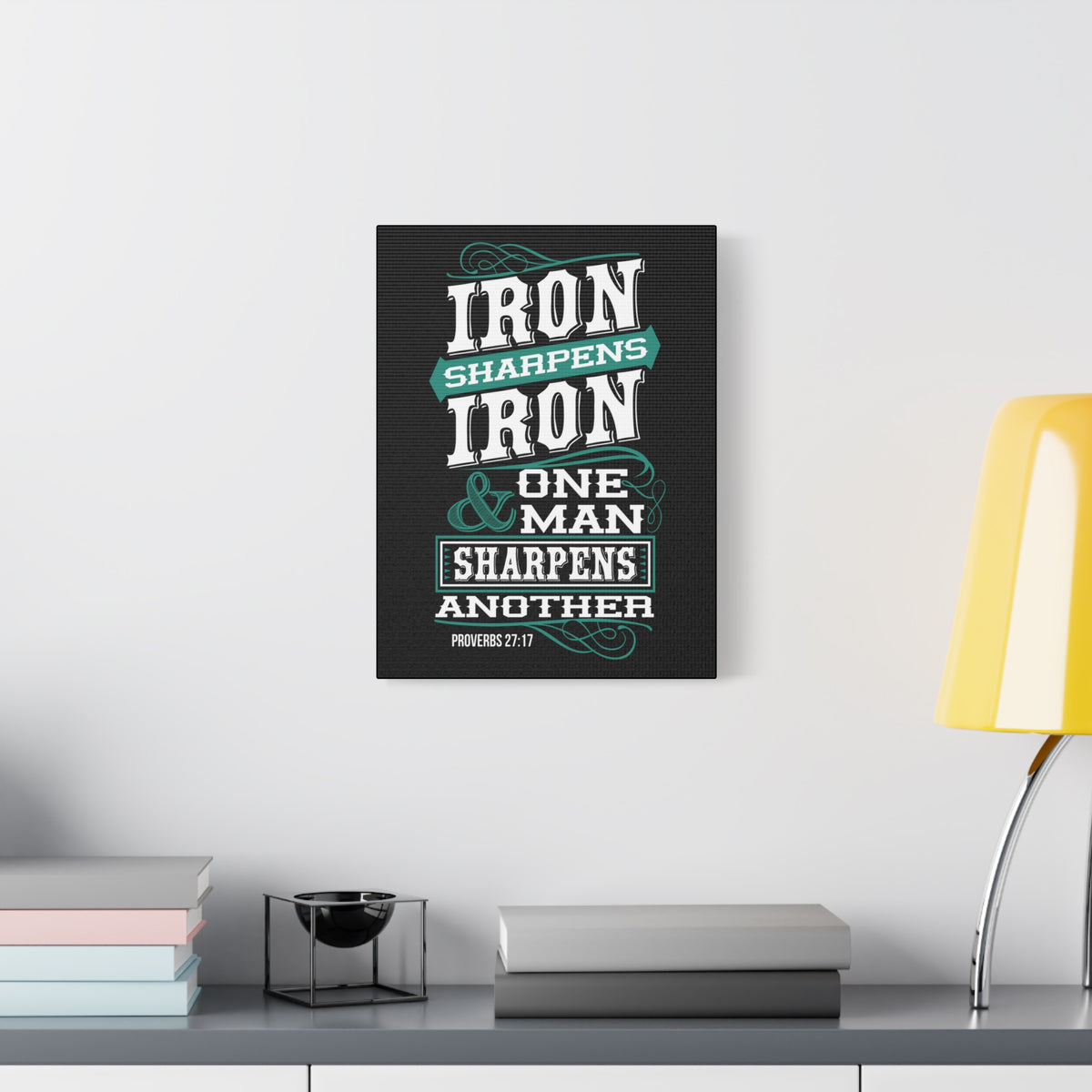 Scripture Canvas Iron Sharpens Iron Proverbs 27:17 Christian Wall Art Bible Verse Print Ready to Hang