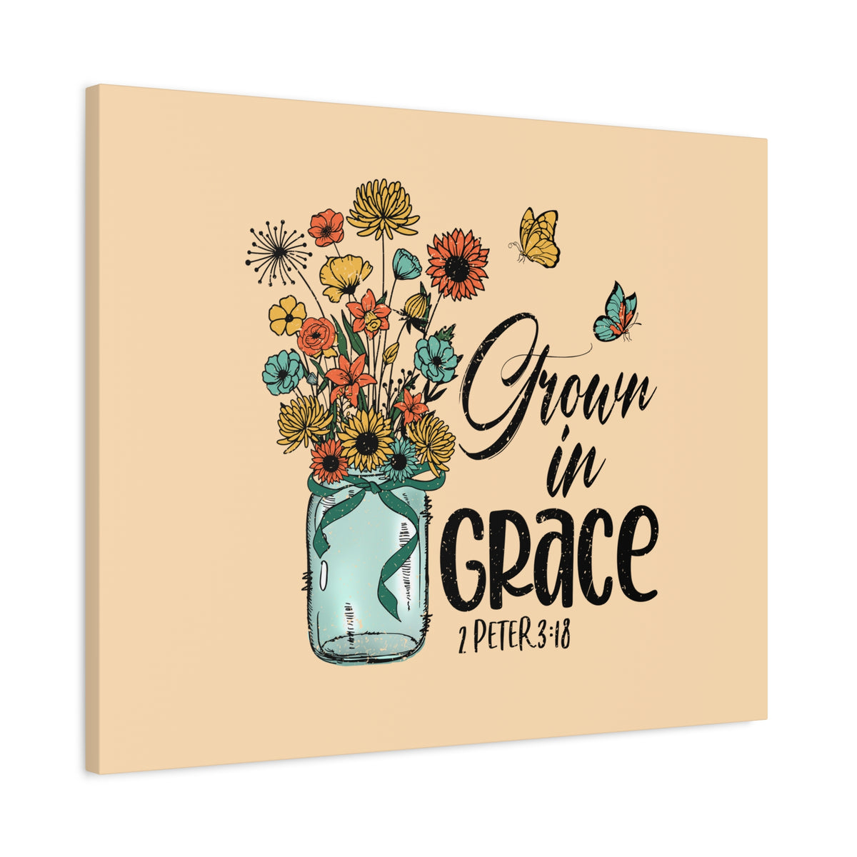 Scripture Canvas Grown In Grace 2 Peter 3:18 Christian Wall Art Bible Verse Print Ready to Hang