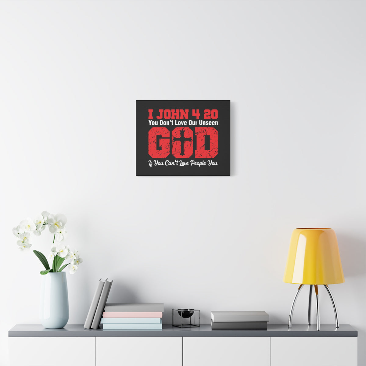 Scripture Canvas Our Unseen God 1 John 4:20 Christian Wall Art Bible Verse Print Ready to Hang
