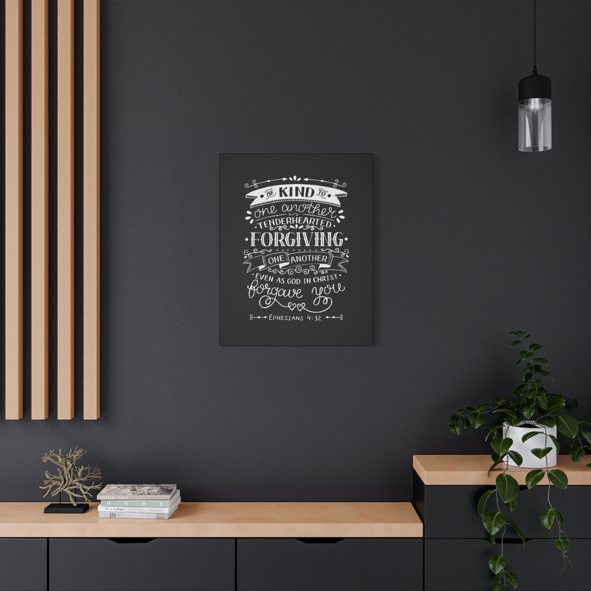 Scripture Canvas Tenderhearted Black Ephesians 4:32 Christian Wall Art Bible Verse Print Ready to Hang