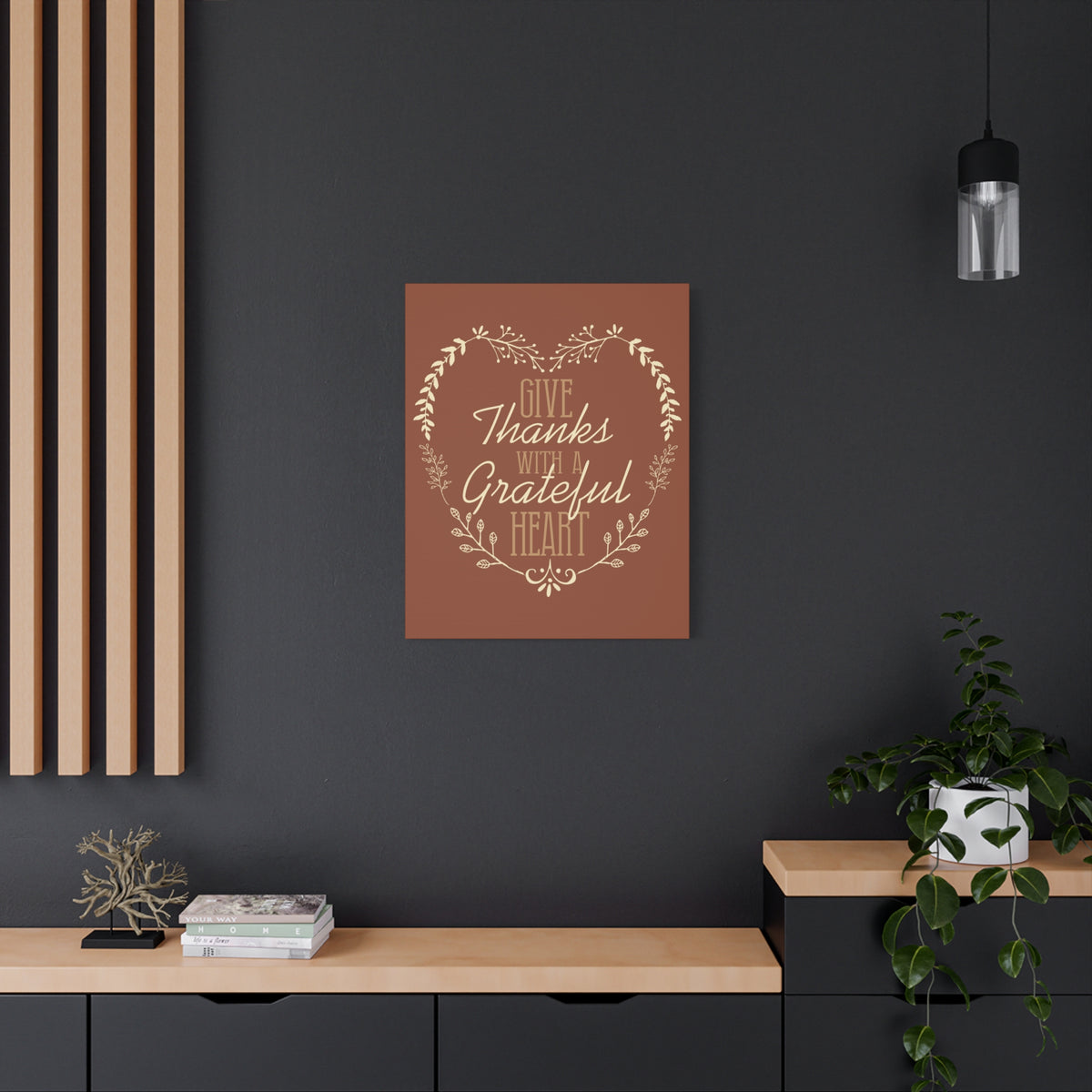 Scripture Canvas Grateful Heart 1 Thessalonians 5:18 Red Brown Christian Wall Art Bible Verse Print Ready to Hang
