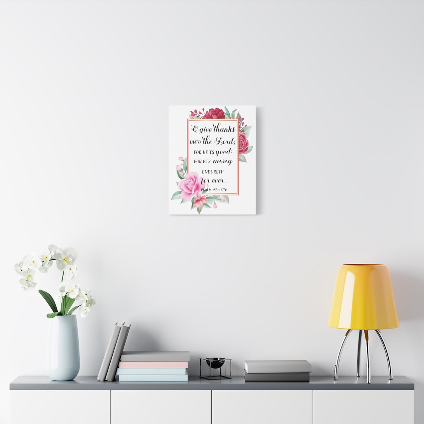 Scripture Canvas Give Thanks Psalm 136:1 Christian Wall Art Bible Verse Print Ready to Hang