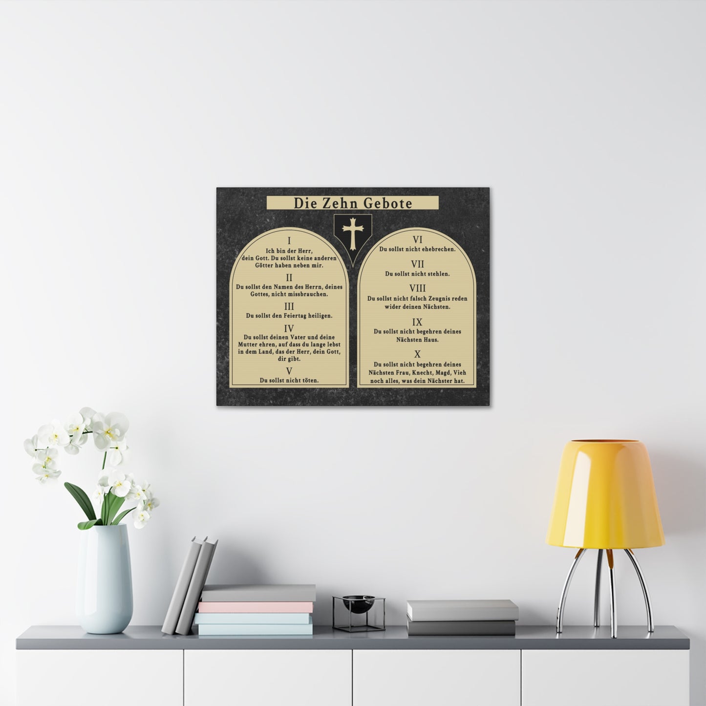 Scripture Walls Die Zehn Gebote Ten Commandments Tablets German Bible Verse Canvas Christian Wall Art Ready to Hang Unframed