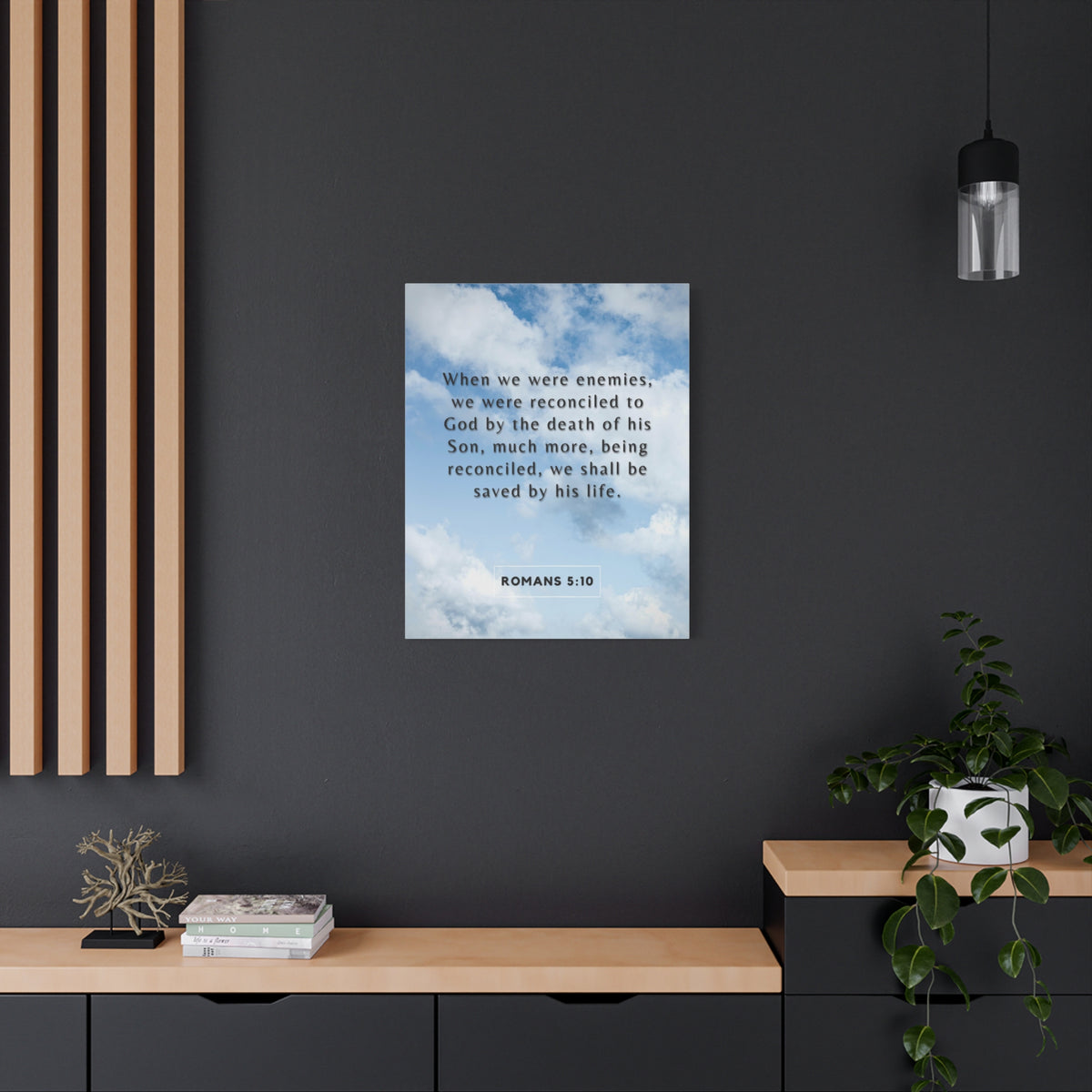 Scripture Canvas Saved By His Life Romans 5:10 Christian Wall Art Bible Verse Print Ready to Hang