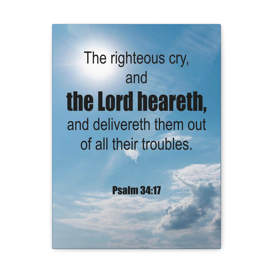 The Lord Heareth Psalm 34:17 Bible Verse Canvas Christian Wall Art Ready to Hang