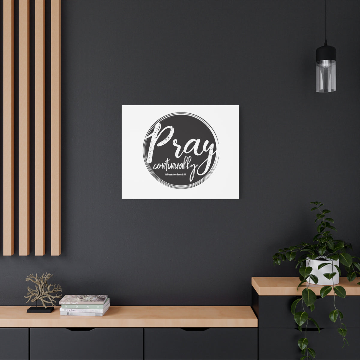 Scripture Canvas Pray Continually Gray Circle 1 Thessalonians 5:17 Christian Wall Art Bible Verse Print Ready to Hang