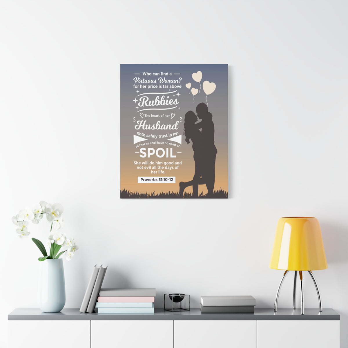 Scripture Canvas Rubbies Husband Proverbs 31:10-12 Christian Wall Art Bible Verse Print Ready to Hang