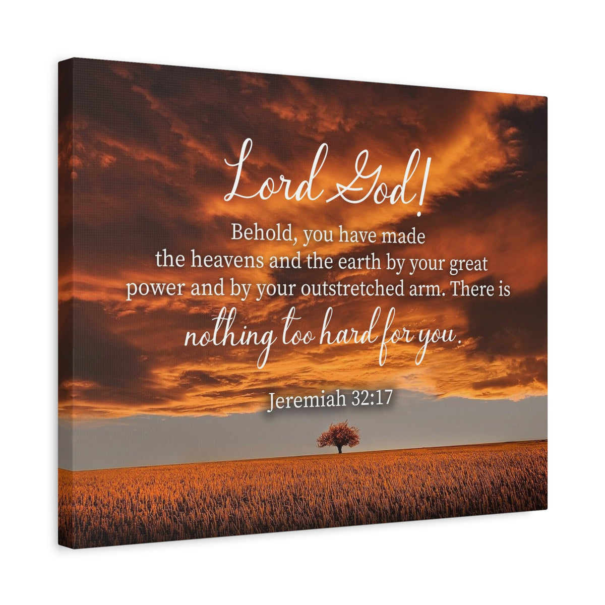 Scripture Canvas Great Power Jeremiah 32:17 Christian Wall Art Bible Verse Print Ready to Hang