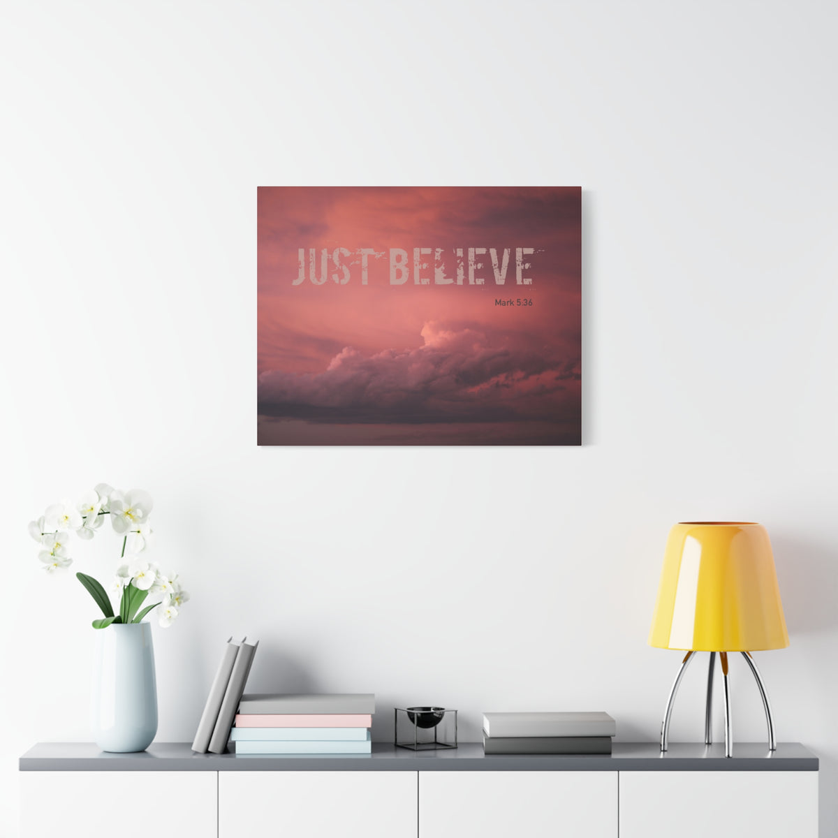 Scripture Canvas Just Believe Red Mark 5:36 Christian Wall Art Bible Verse Print Ready to Hang