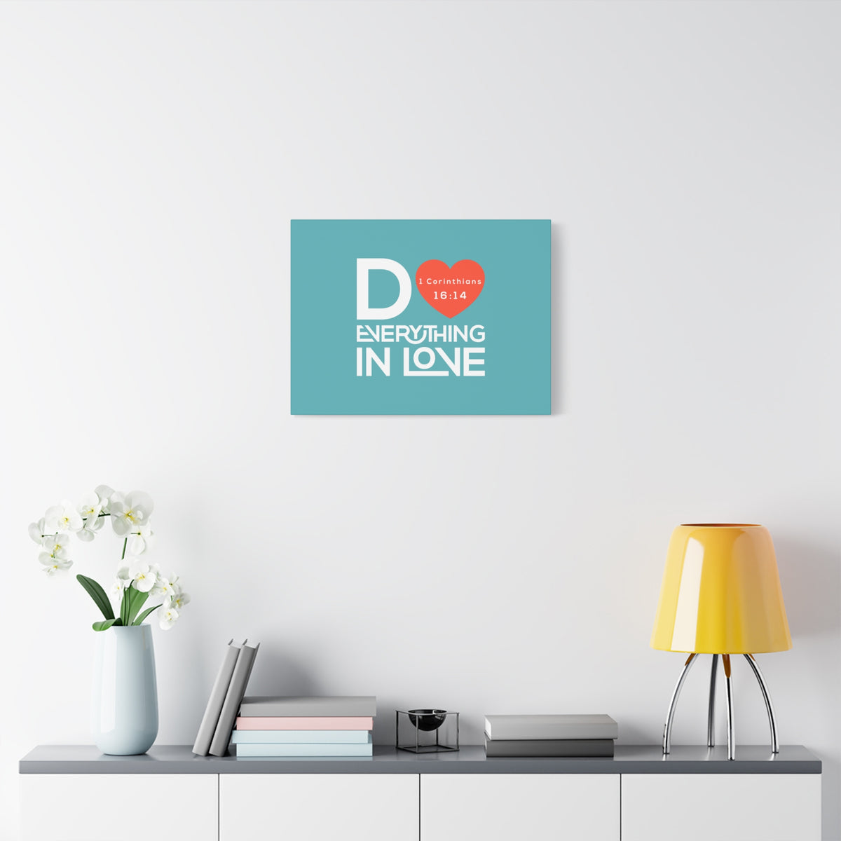Scripture Canvas Everything In Love Teal 1 Corinthians 16:14 Christian Wall Art Bible Verse Print Ready to Hang