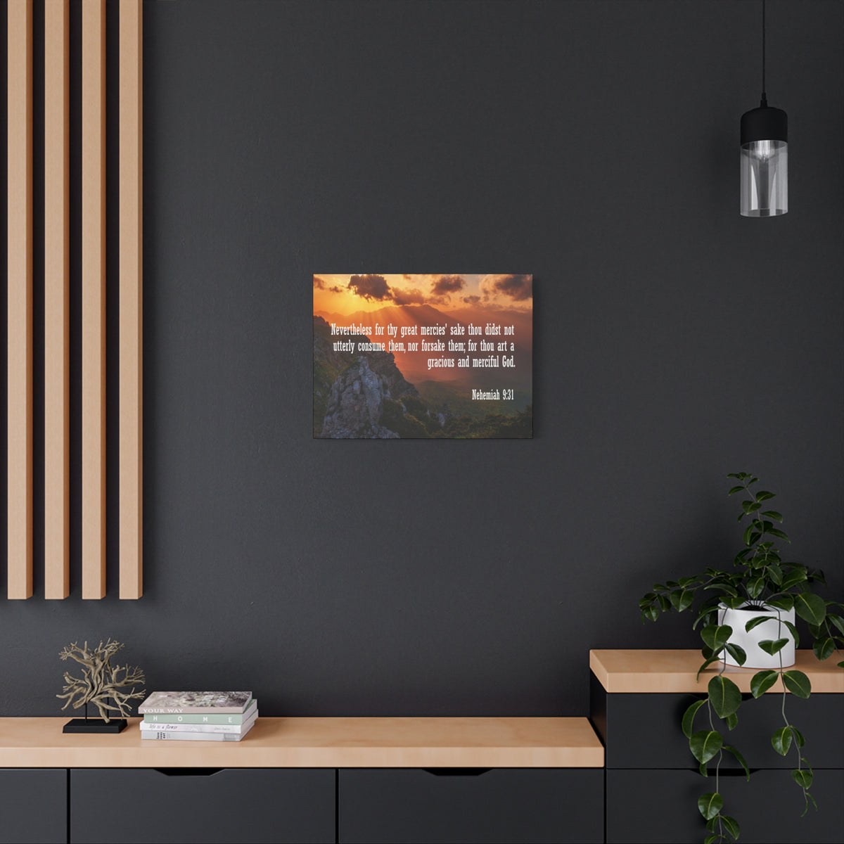 Scripture Canvas Gracious and Merciful God Nehemiah 9:31 Christian Wall Art Bible Verse Print Ready to Hang