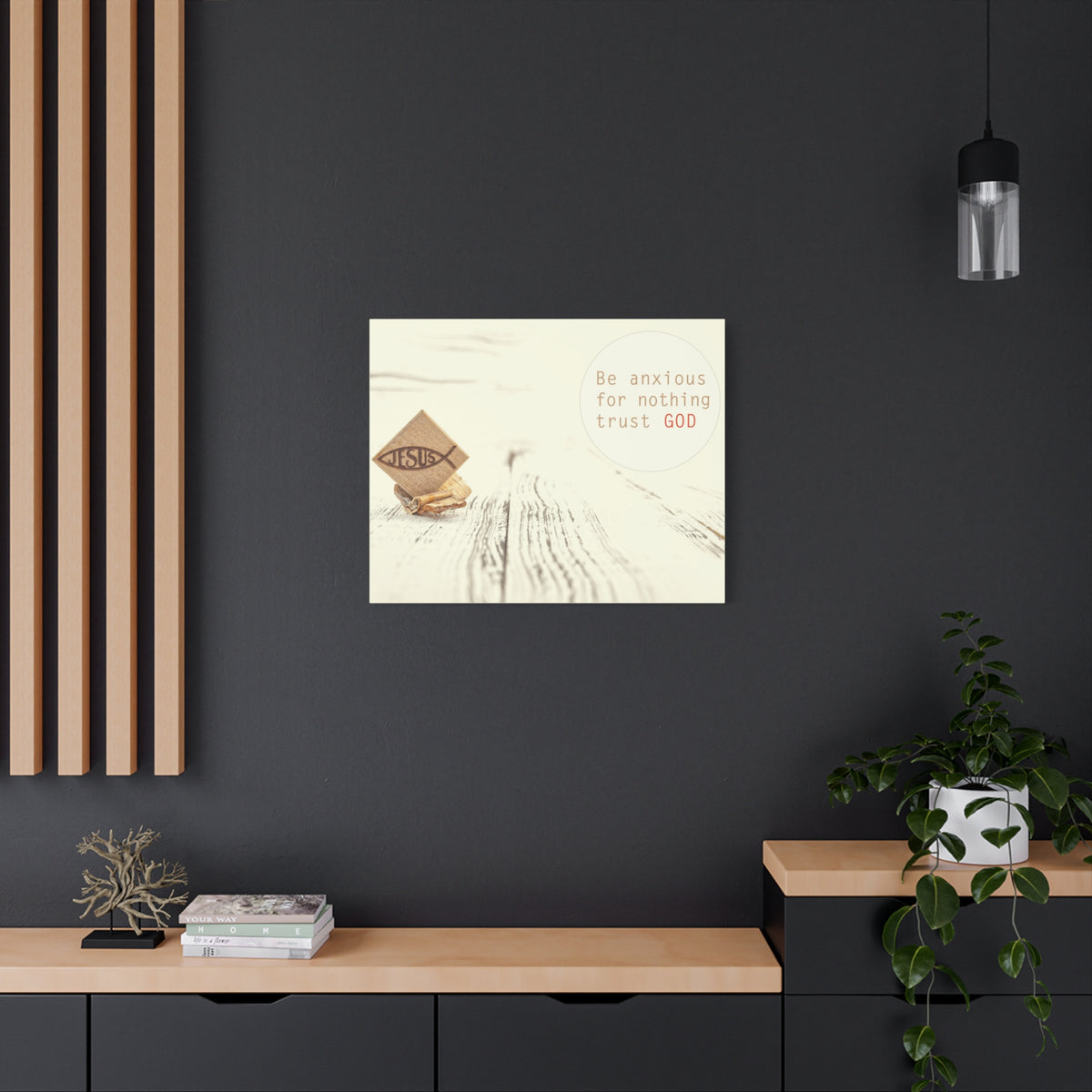 Scripture Canvas Trust God, Philippians 4:6 Jesus Fish Christian Wall Art Bible Verse Print Ready to Hang