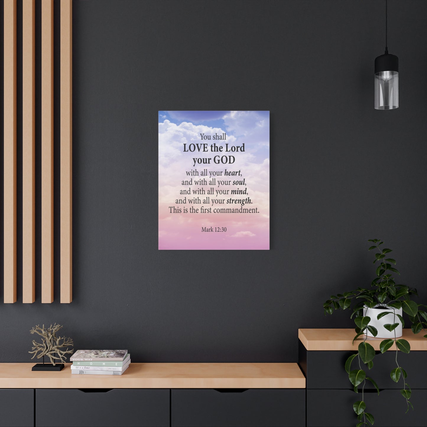 Bible Verse Canvas Love the Lord With All Your Heart Mark 12:30 Wall Art Christian Home Decor