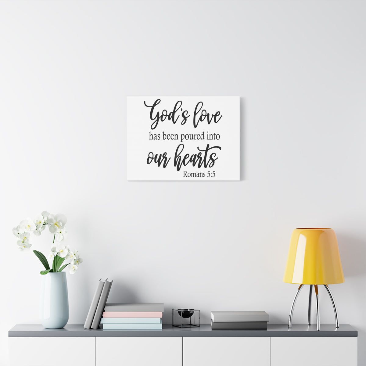 Scripture Canvas Into Our Hearts Romans 5:5 Christian Wall Art Bible Verse Print Ready to Hang