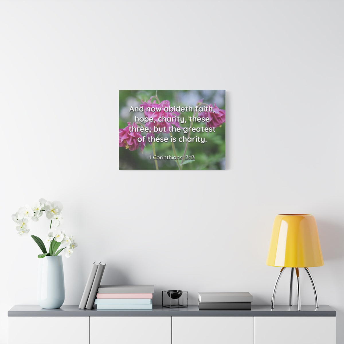 Scripture Canvas Abideth Faith, Hope, Charity 1 Corinthians 13:13 Christian Wall Art Bible Verse Print Ready to Hang