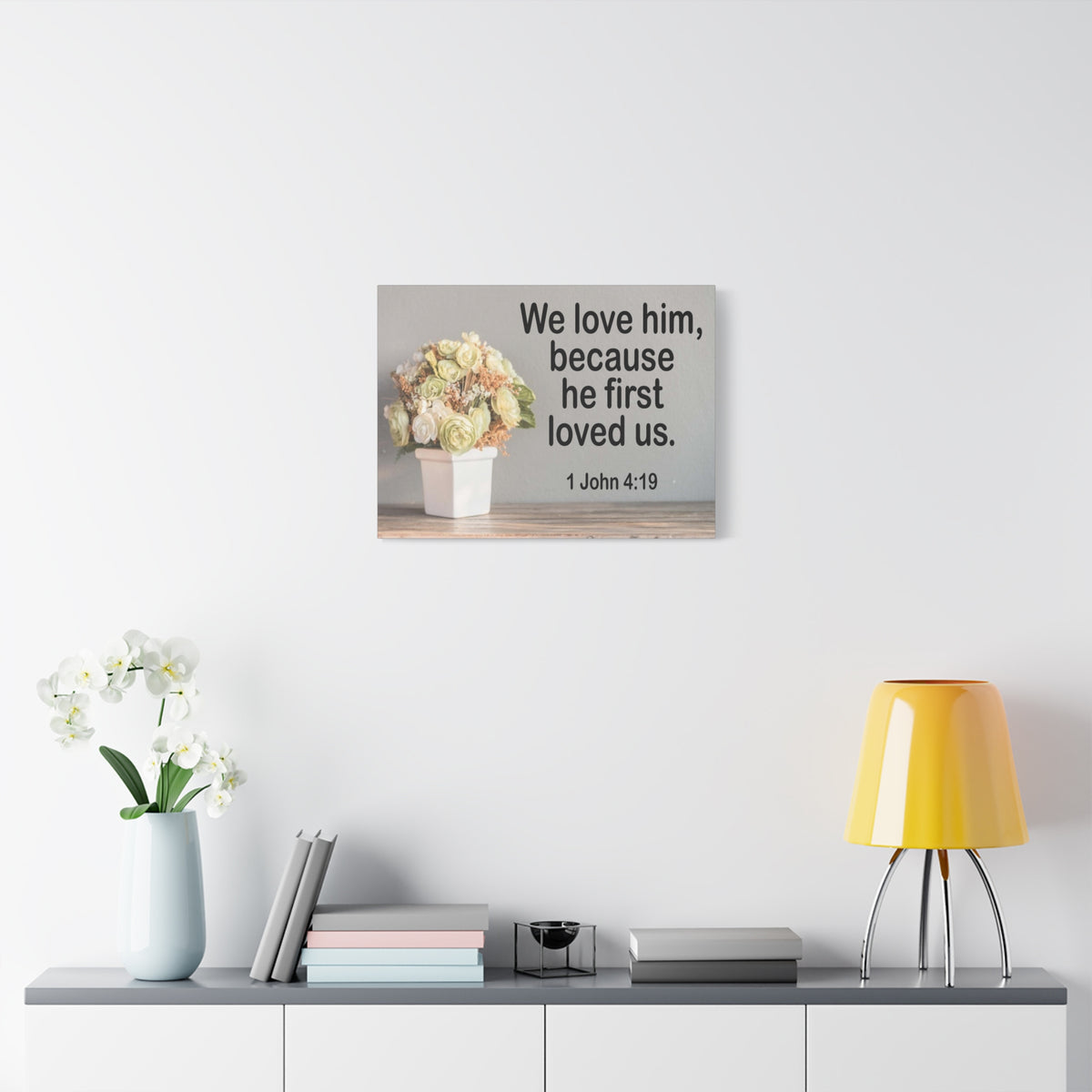 Scripture Canvas He First Loved Us 1 John 4:19 Christian Wall Art Bible Verse Print Ready to Hang
