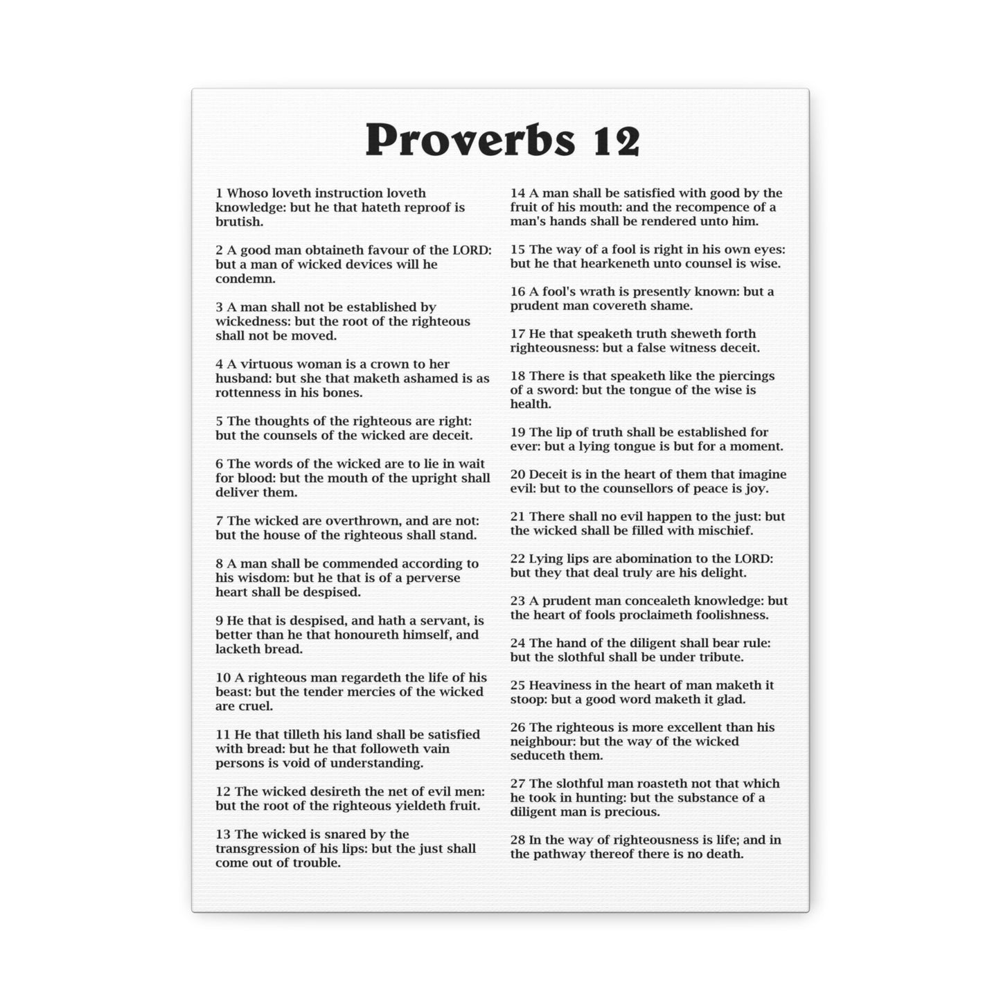 Proverbs Chapter 12 White Bible Canvas Christian Wall Art Ready to Hang Unframed