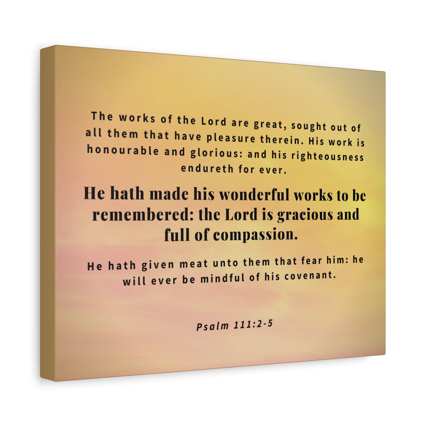 Scripture Canvas Wonderful Works Psalm 111:2-5 Christian Wall Art Bible Verse Print Ready to Hang