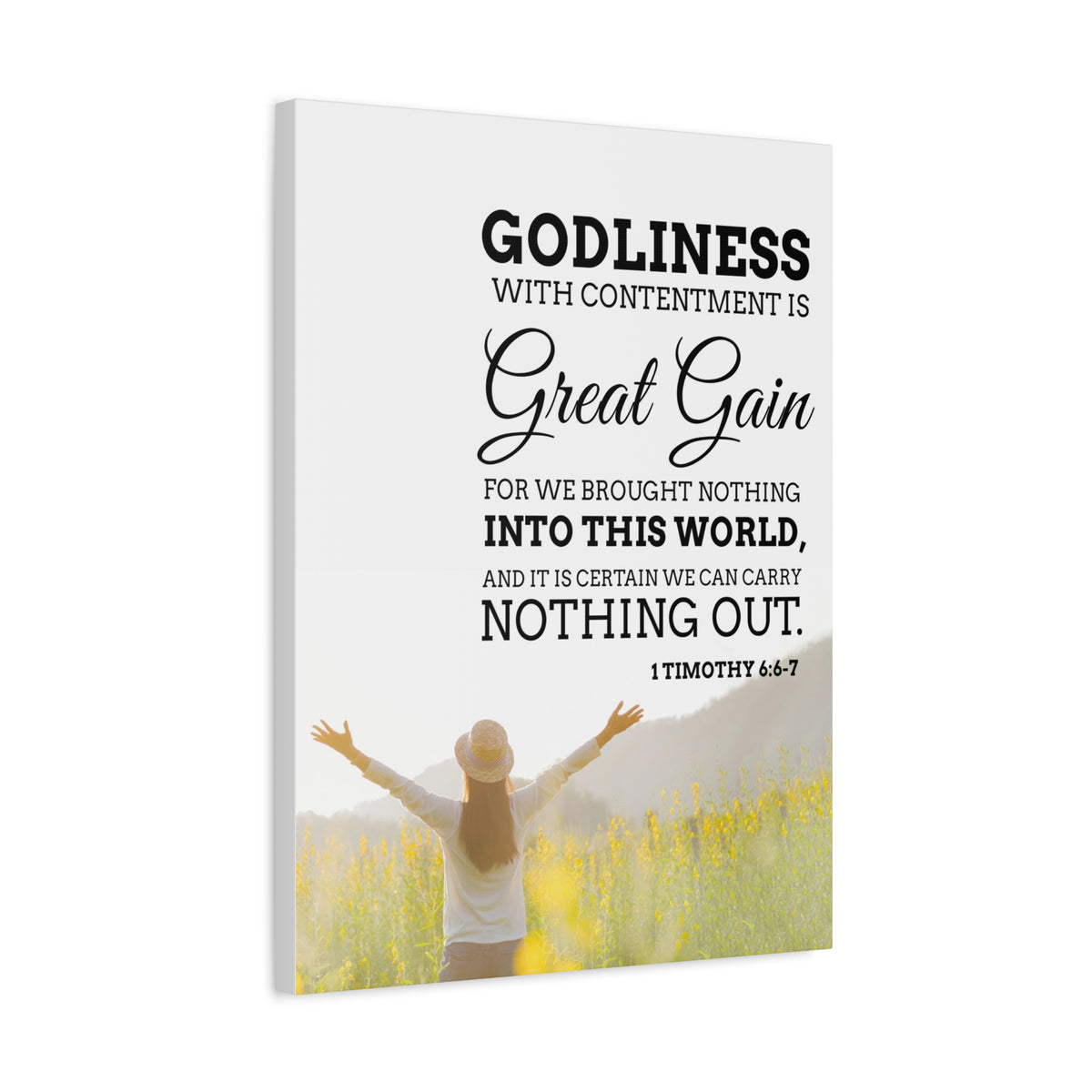 Scripture Canvas Godliness with Contentment 1 Timothy 6:6-7 Christian Wall Art Bible Verse Print Ready to Hang