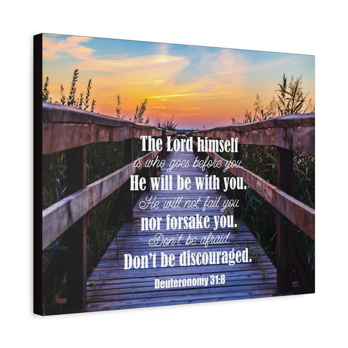 Scripture Canvas Don't Be Discouraged Deuteronomy 31:8 Christian Wall Art Bible Verse Print Ready to Hang