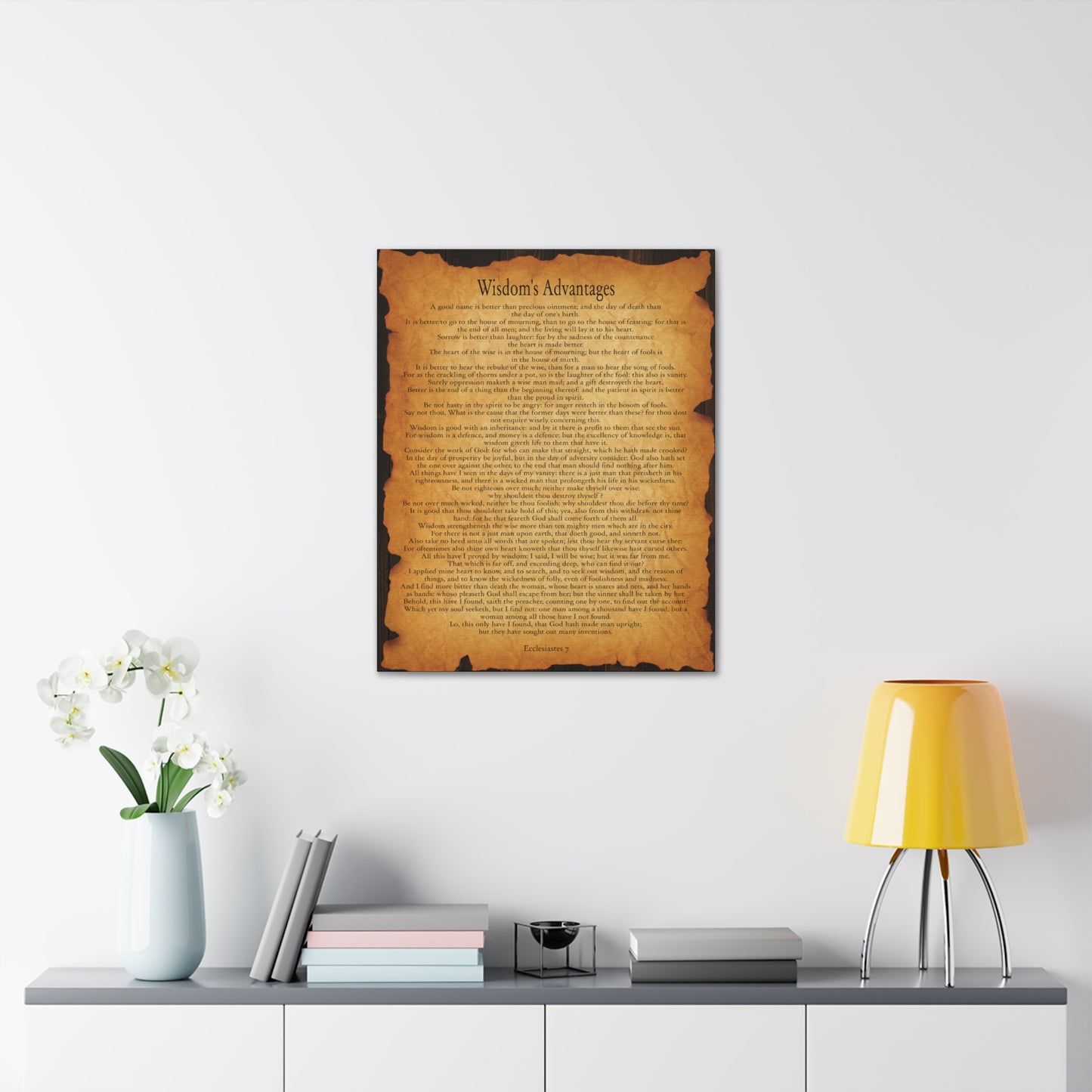 Wisdom's Advantages Ecclesiastes 7 Gold Brown Bible Verse Canvas Christian Wall Art Ready to Hang