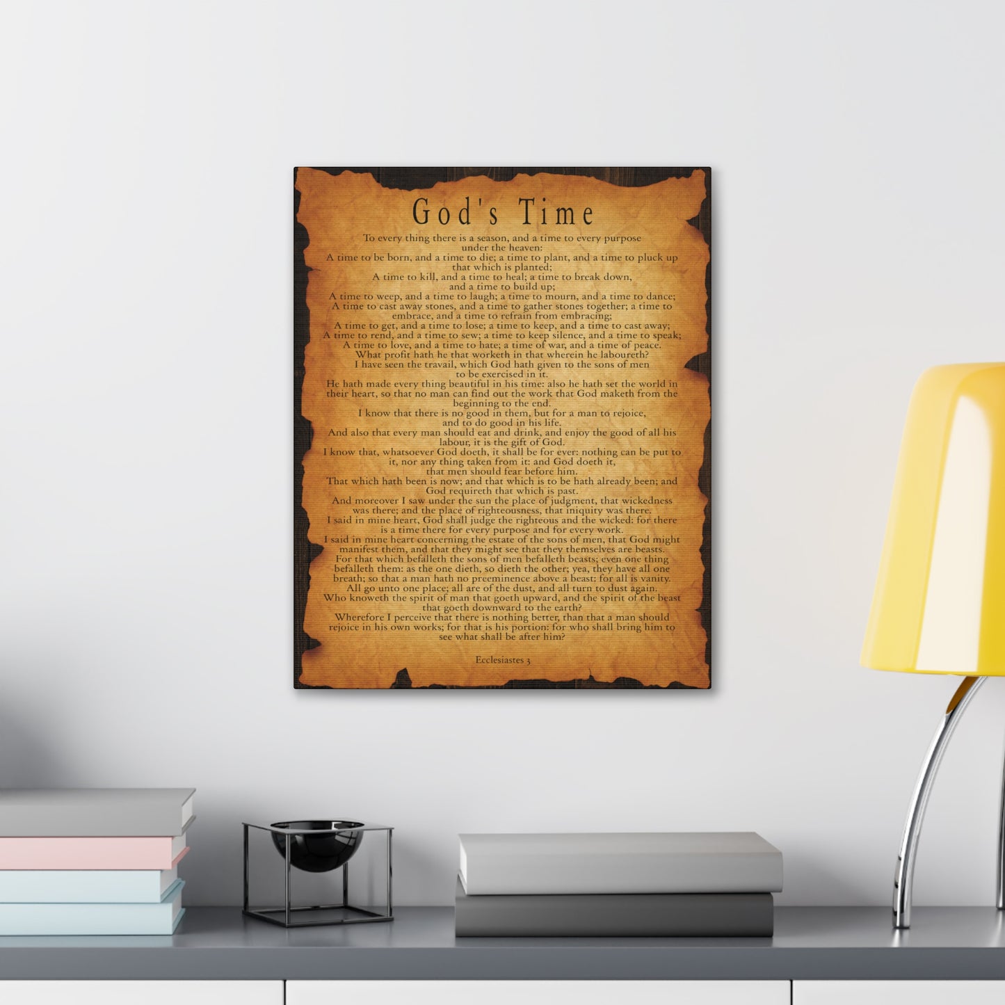 c God's Time Ecclesiastes 3 Gold Brown Bible Verse Canvas Christian Wall Art Ready to Hang