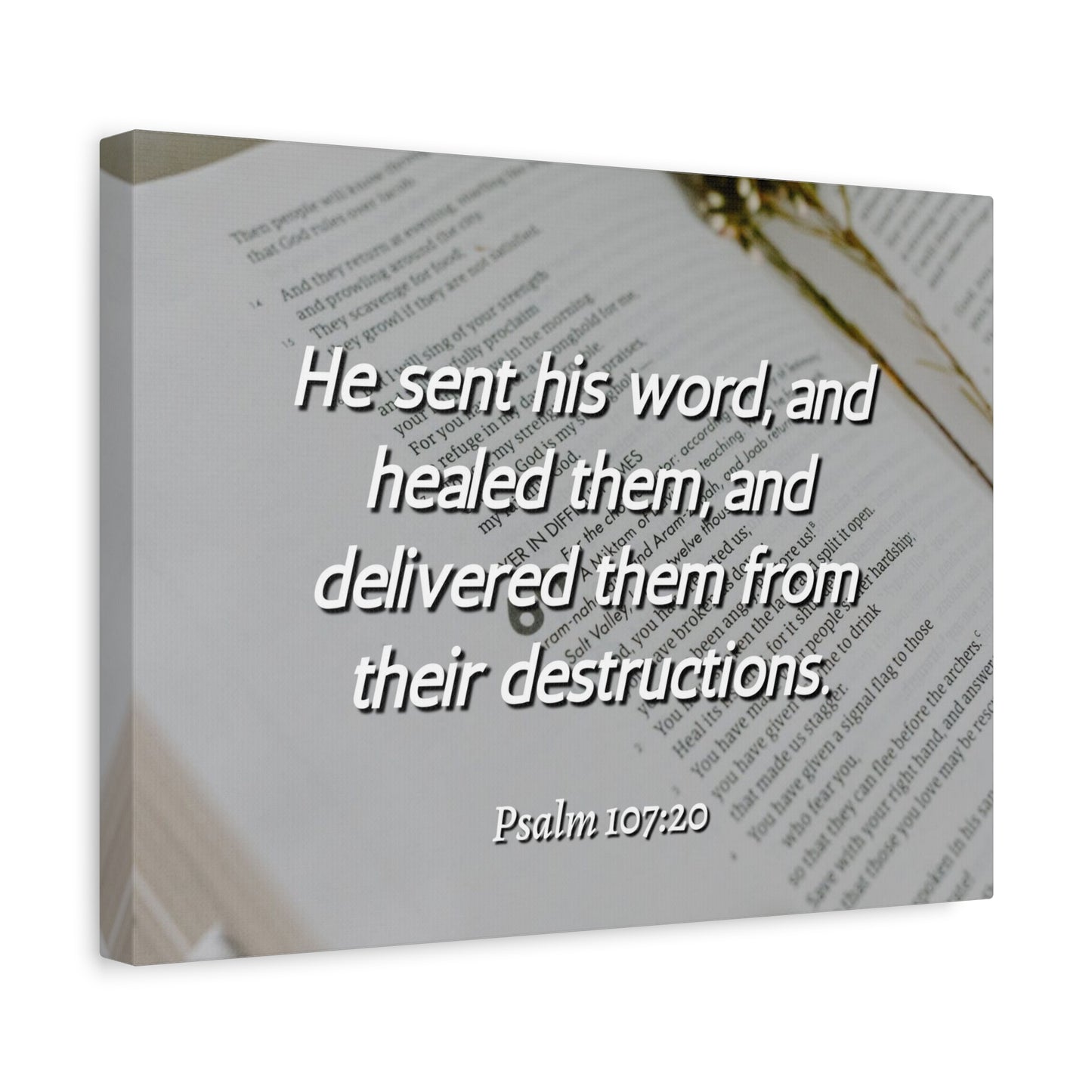 Scripture Canvas Healed Them Psalm 107:20 Christian Wall Art Bible Verse Print Ready to Hang