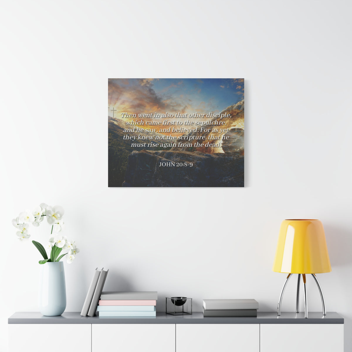 Scripture Canvas Rise Again John 20:8-9 Christian Wall Art Bible Verse Print Ready to Hang
