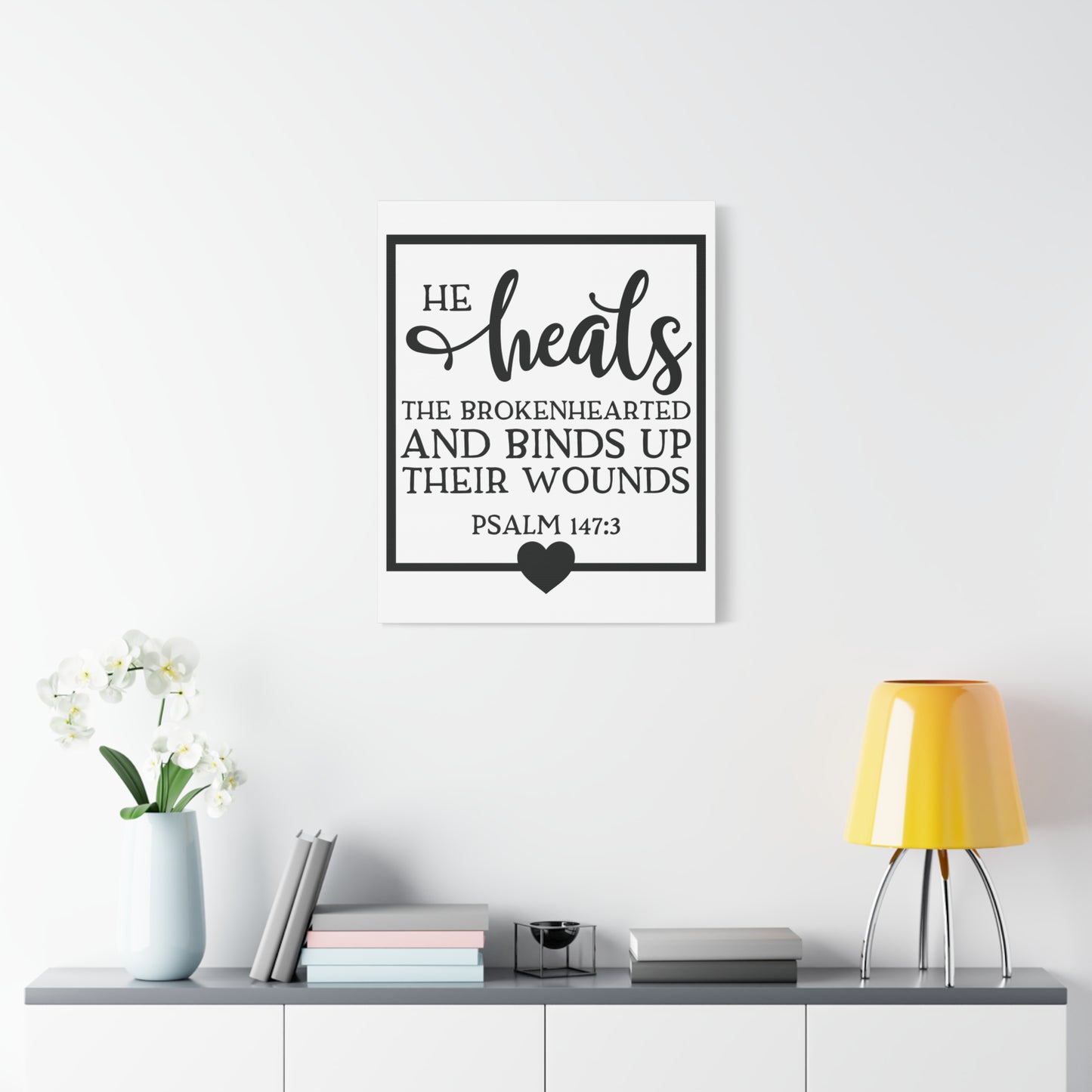 Scripture Canvas He Heals Psalm 147:3 Christian Wall Art Bible Verse Print Ready to Hang