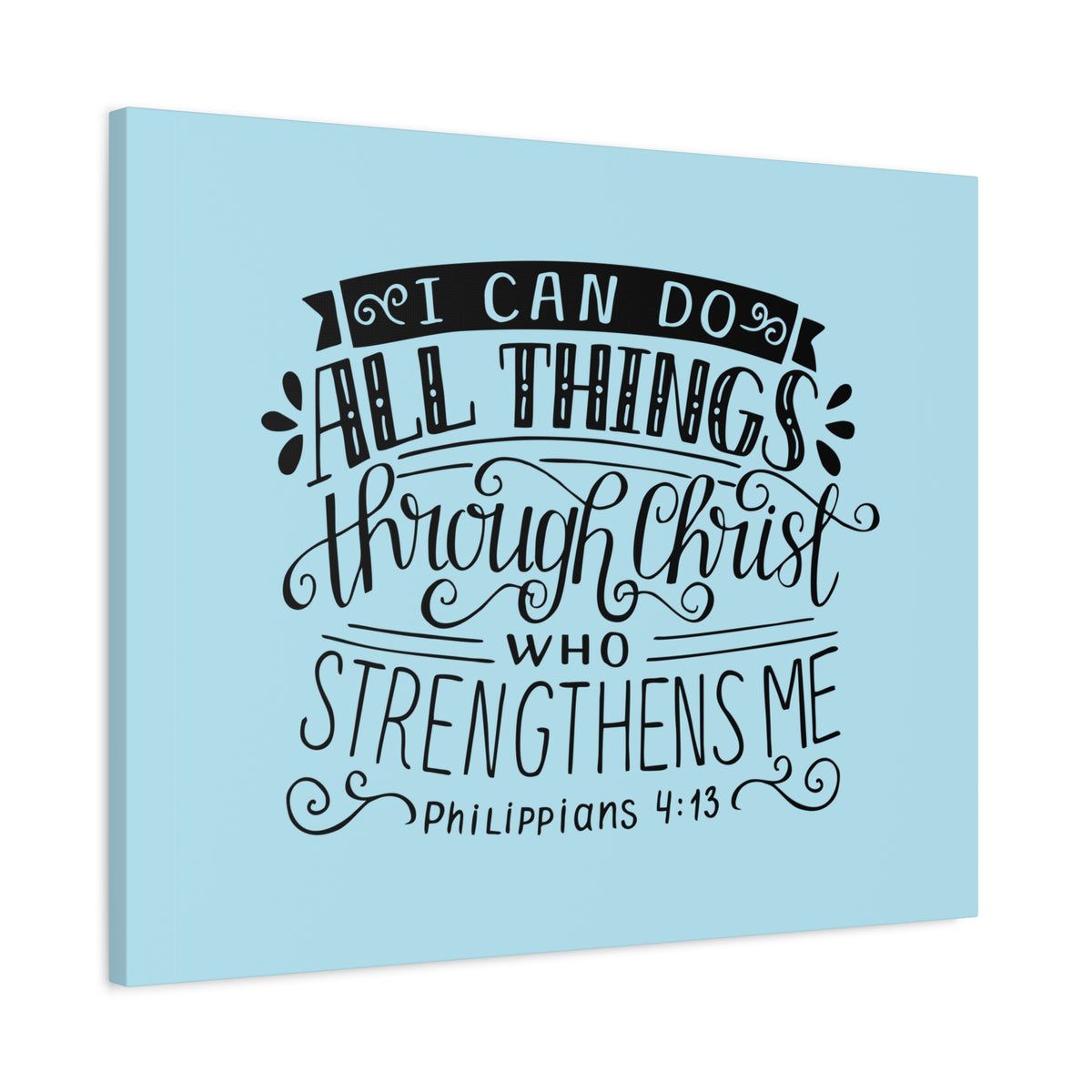 Scripture Canvas Through Christ Philippians 4:13 Sky Blue Christian Wall Art Bible Verse Print Ready to Hang