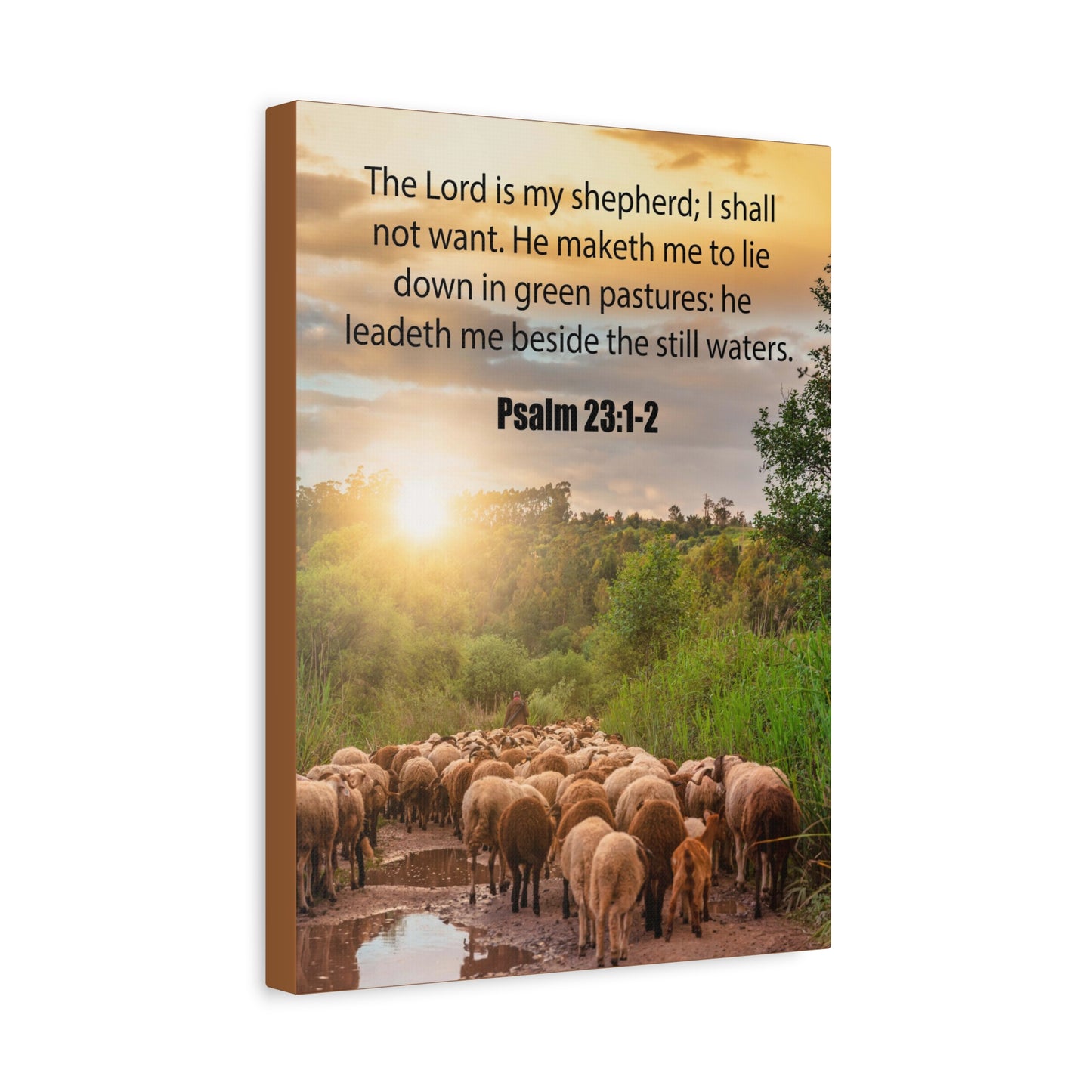 Scripture Canvas Green Pastures Psalm 23:1-2 Christian Wall Art Bible Verse Print Ready to Hang
