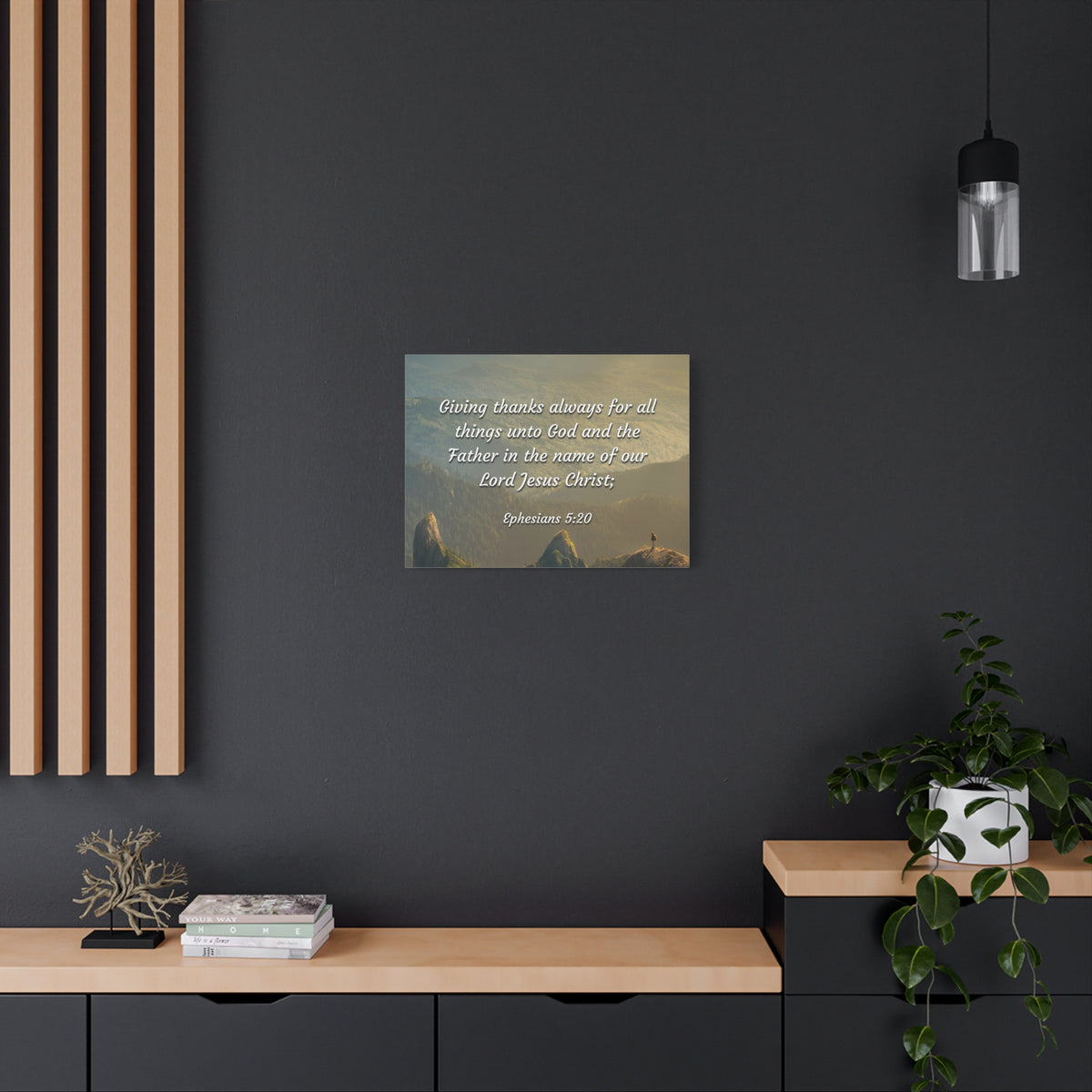 Scripture Canvas In The Name Ephesians 5:20 Christian Wall Art Bible Verse Print Ready to Hang