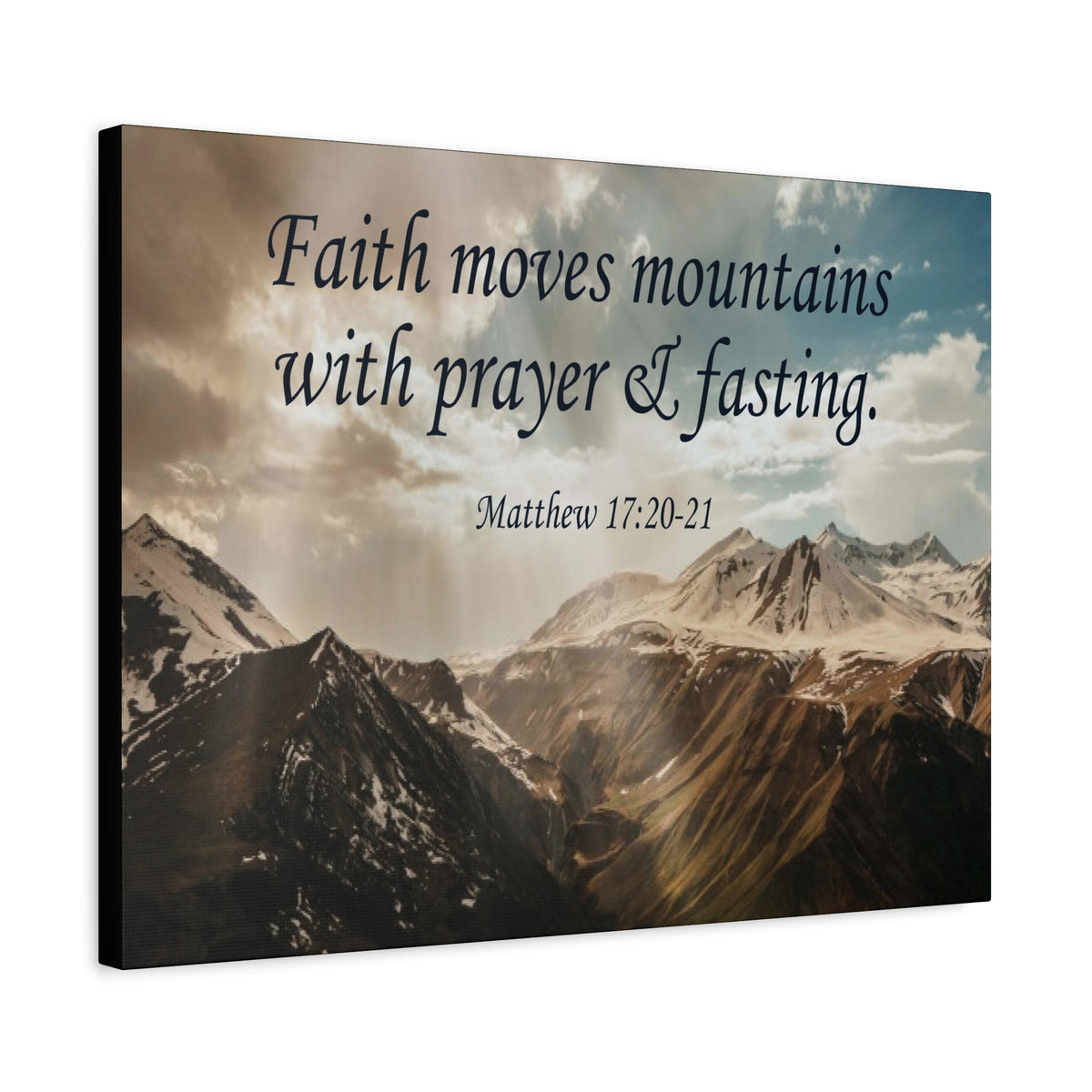 Scripture Canvas Faith Moves Mountains Matthew 17:20-21 Christian Wall Art Bible Verse Print Ready to Hang