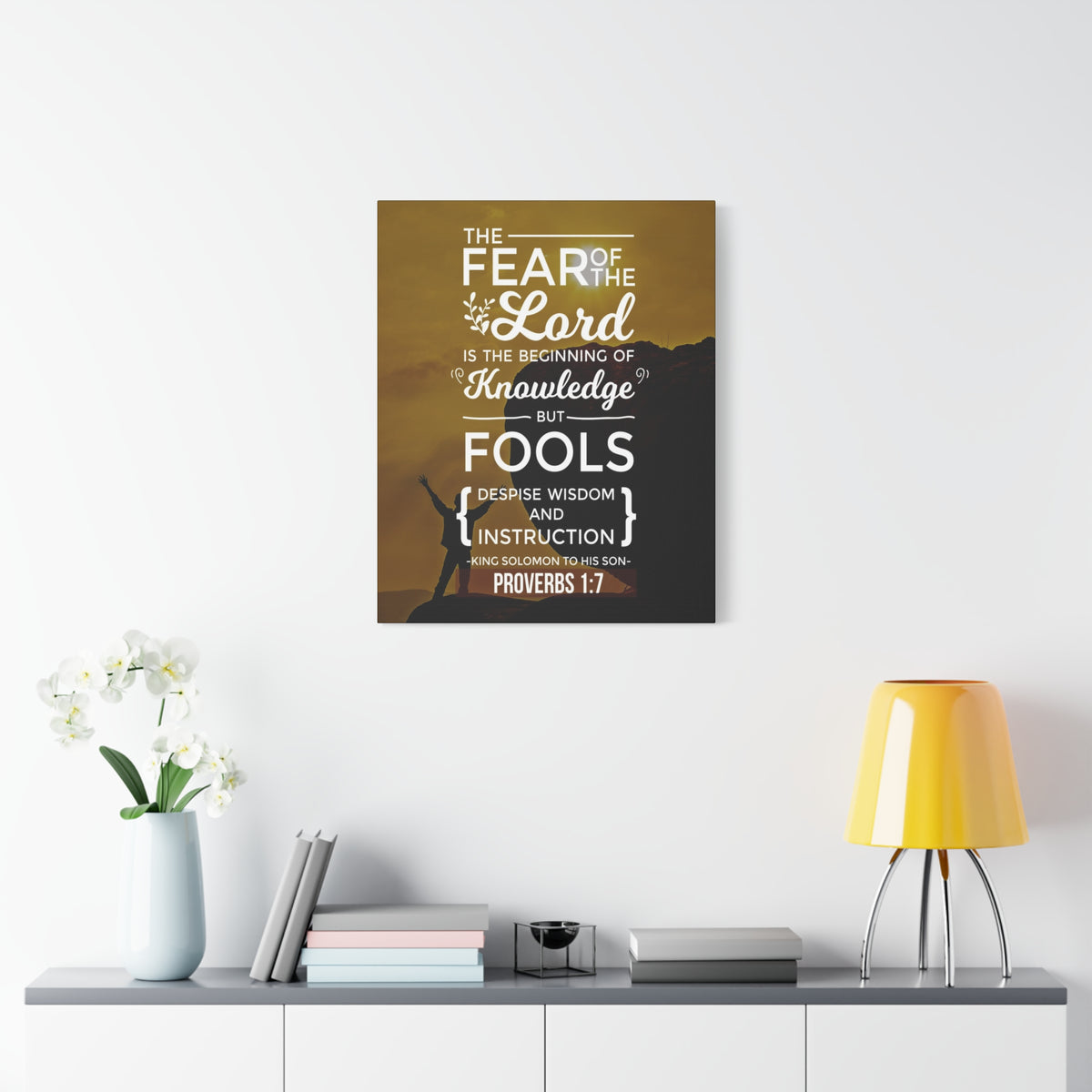 Scripture Canvas Beginning of Knowledge Proverbs 1:7 Christian Wall Art Bible Verse Print Ready to Hang