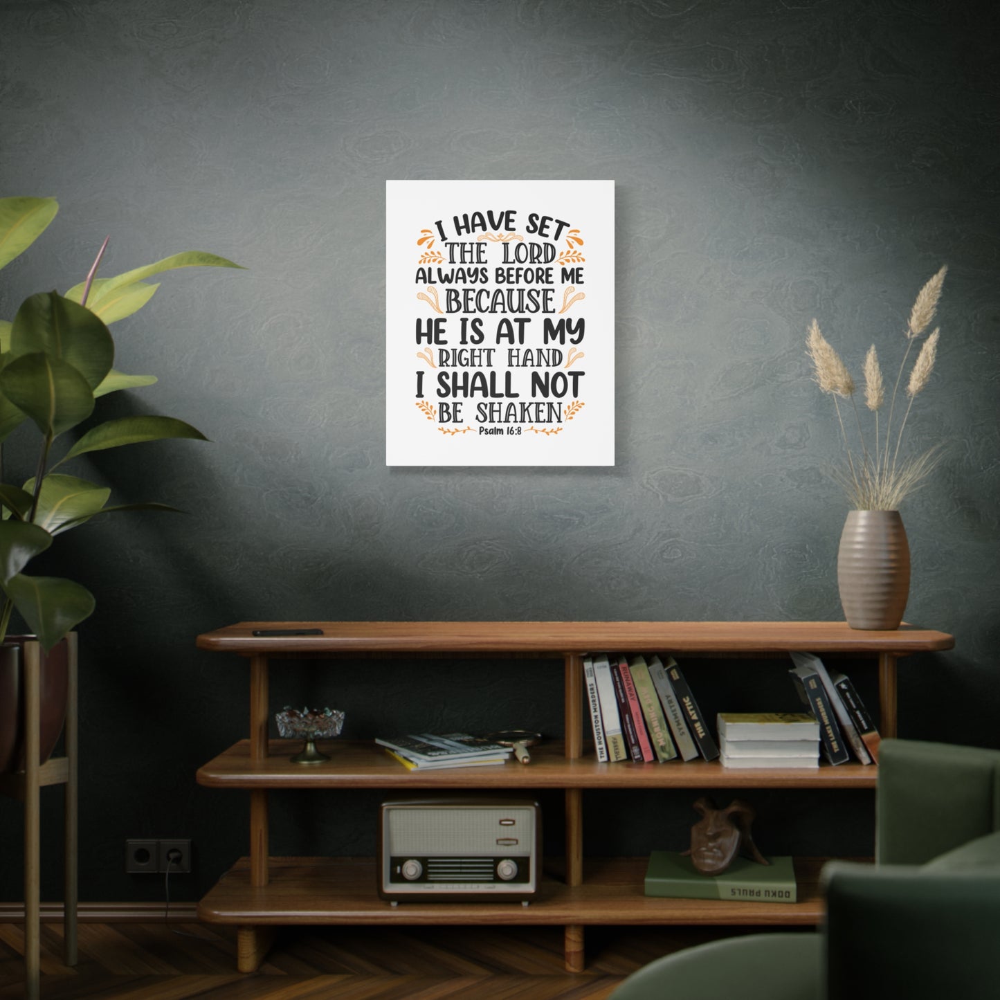 Scripture Canvas I Shall Not Be Shaken Psalm 16:8 Christian Wall Art Bible Verse Print Ready to Hang