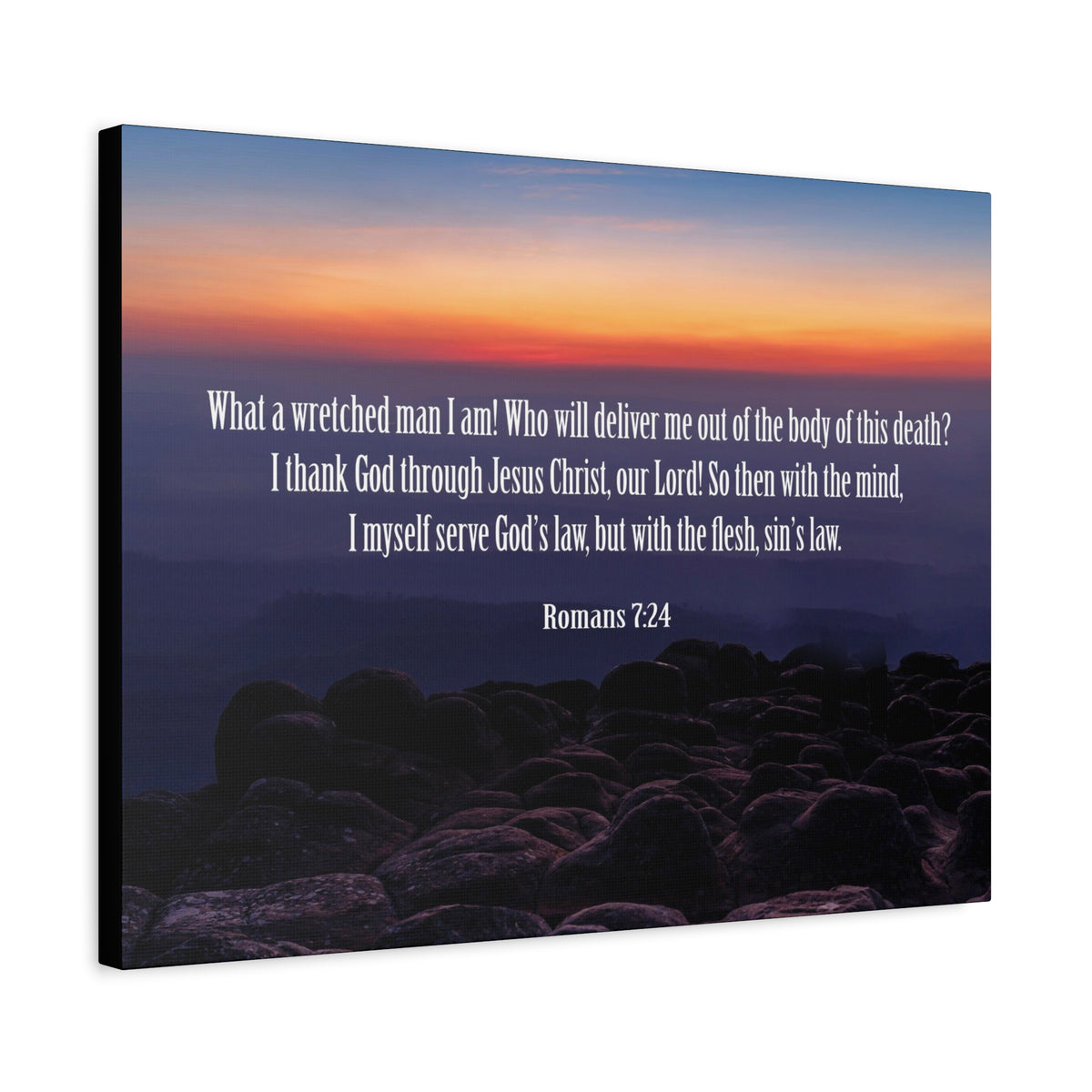 Scripture Canvas Sin's Law Romans 7:24-25 Christian Wall Art Bible Verse Print Ready to Hang