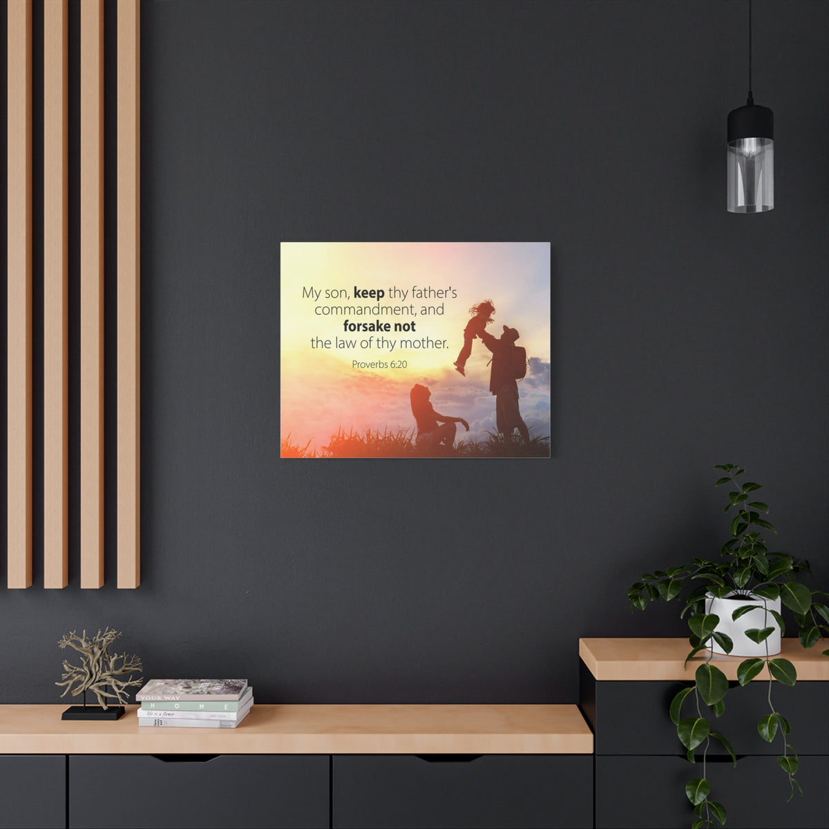 Scripture Canvas The Law of Thy Mother Proverbs 6:20 Christian Wall Art Bible Verse Print Ready to Hang