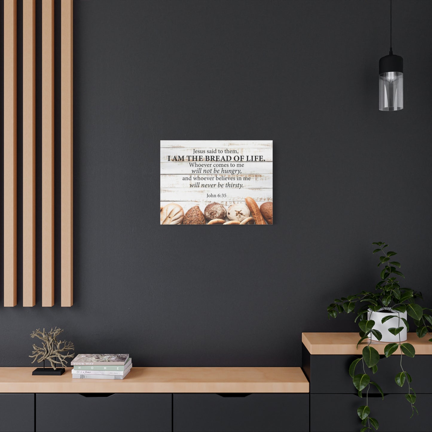 Bible Verse Canvas Bread of Life John 6:35 Scripture Wall Art Christian Home Decor