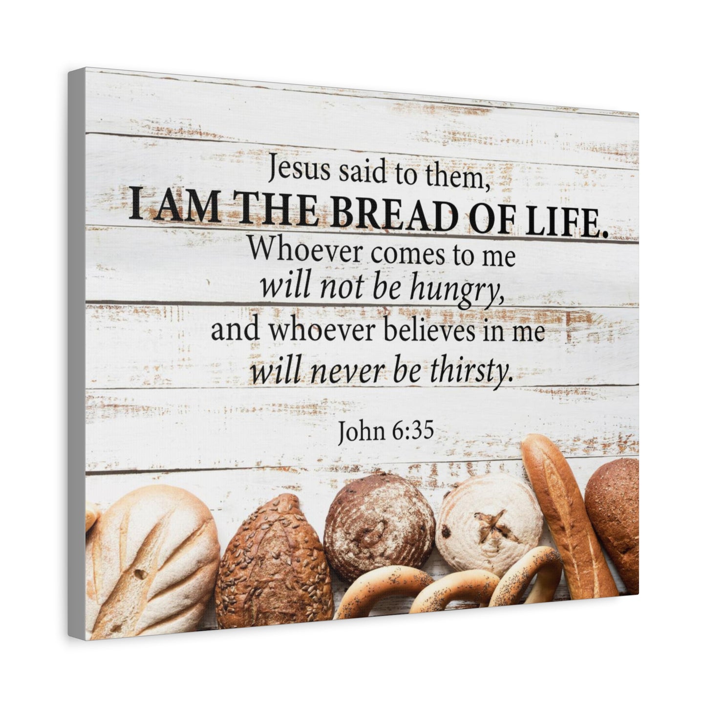 Bible Verse Canvas Bread of Life John 6:35 Scripture Wall Art Christian Home Decor