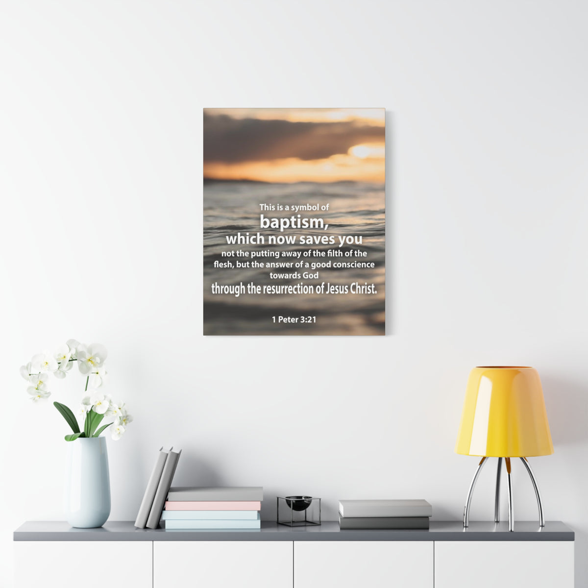 Scripture Canvas Baptism 1 Peter 3:21 Christian Wall Art Bible Verse Print Ready to Hang