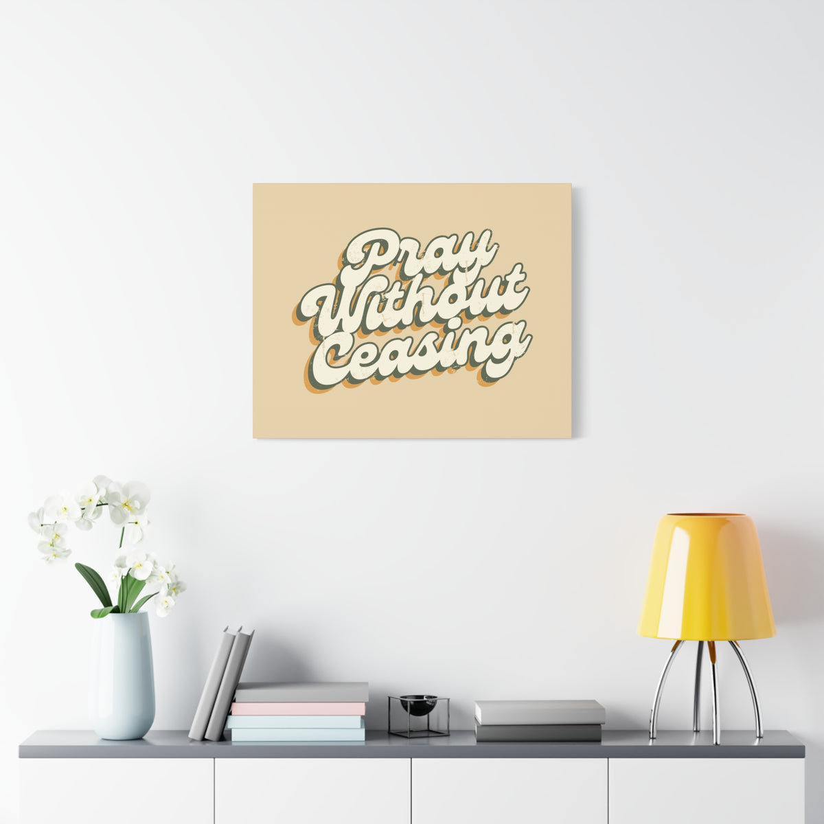 Scripture Canvas Pray Without Ceasing 1 Thessalonians 5:17 90's Christian Wall Art Bible Verse Print Ready to Hang