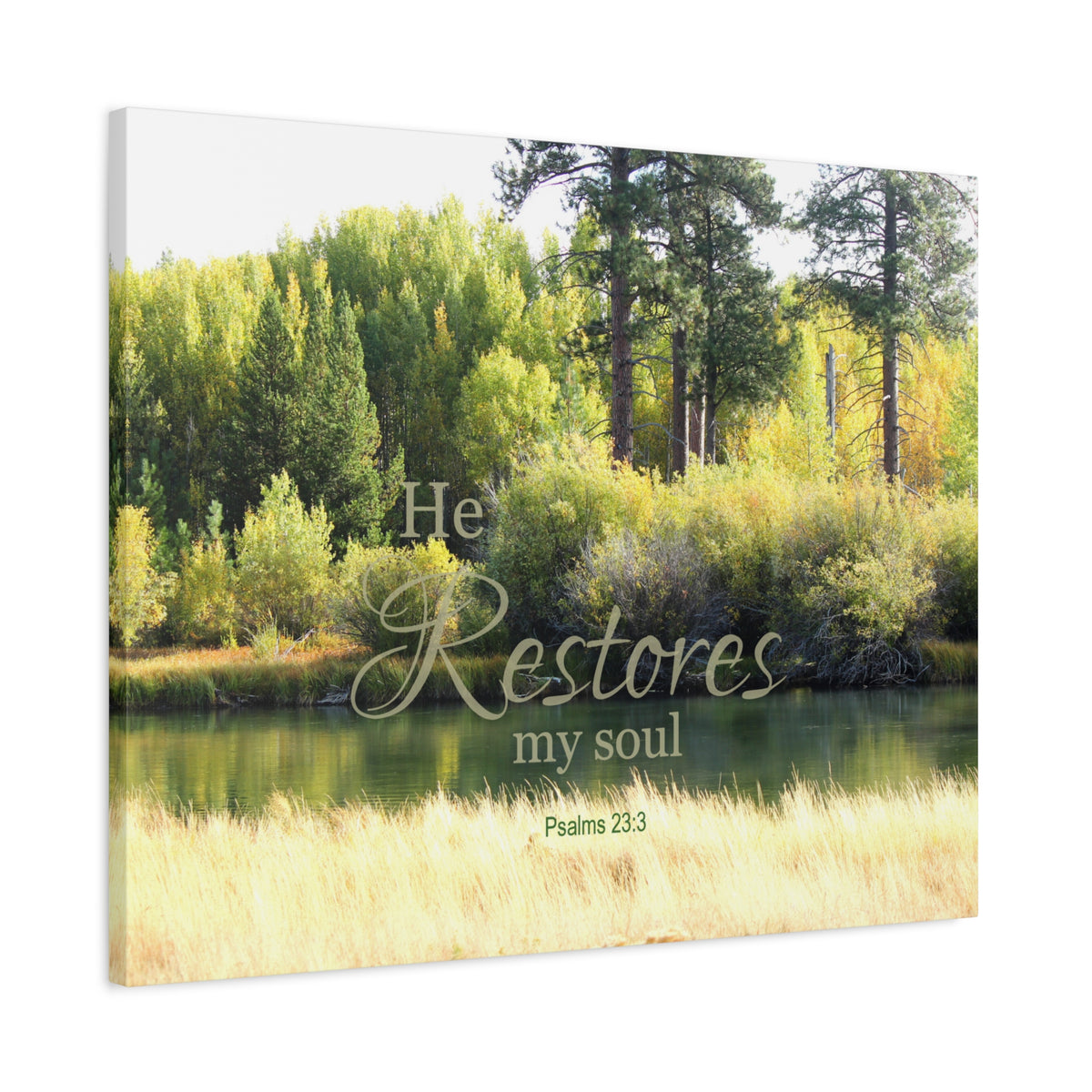 Scripture Canvas He Restores My Soul Psalms 23:3 Christian Wall Art Bible Verse Print Ready to Hang