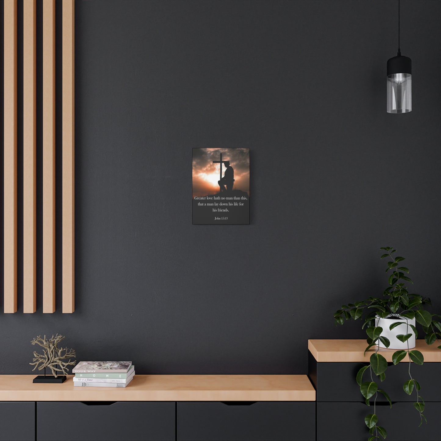 Scripture Walls John 15:13 Greater Love Soldier at Cross Christian Wall Art Print Ready to Hang Unframed